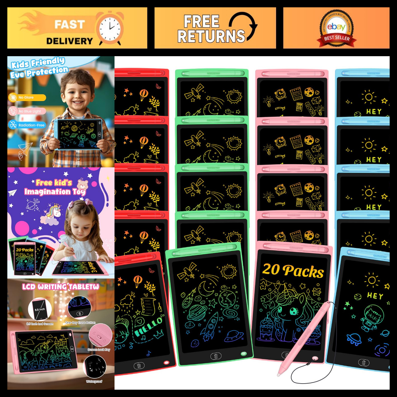 20 Pack LCD Writing Tablets - Erasable Doodle Boards for Kids, 8.5" Learning Toy