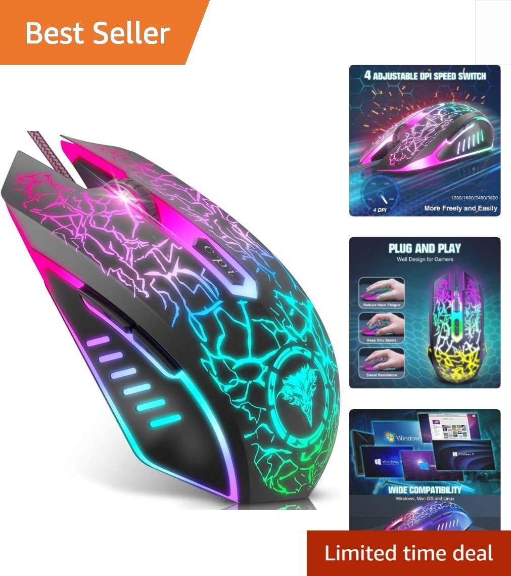 Wired RGB Backlit Gaming Mouse with 6 Programmable Buttons & Ambidextrous Design