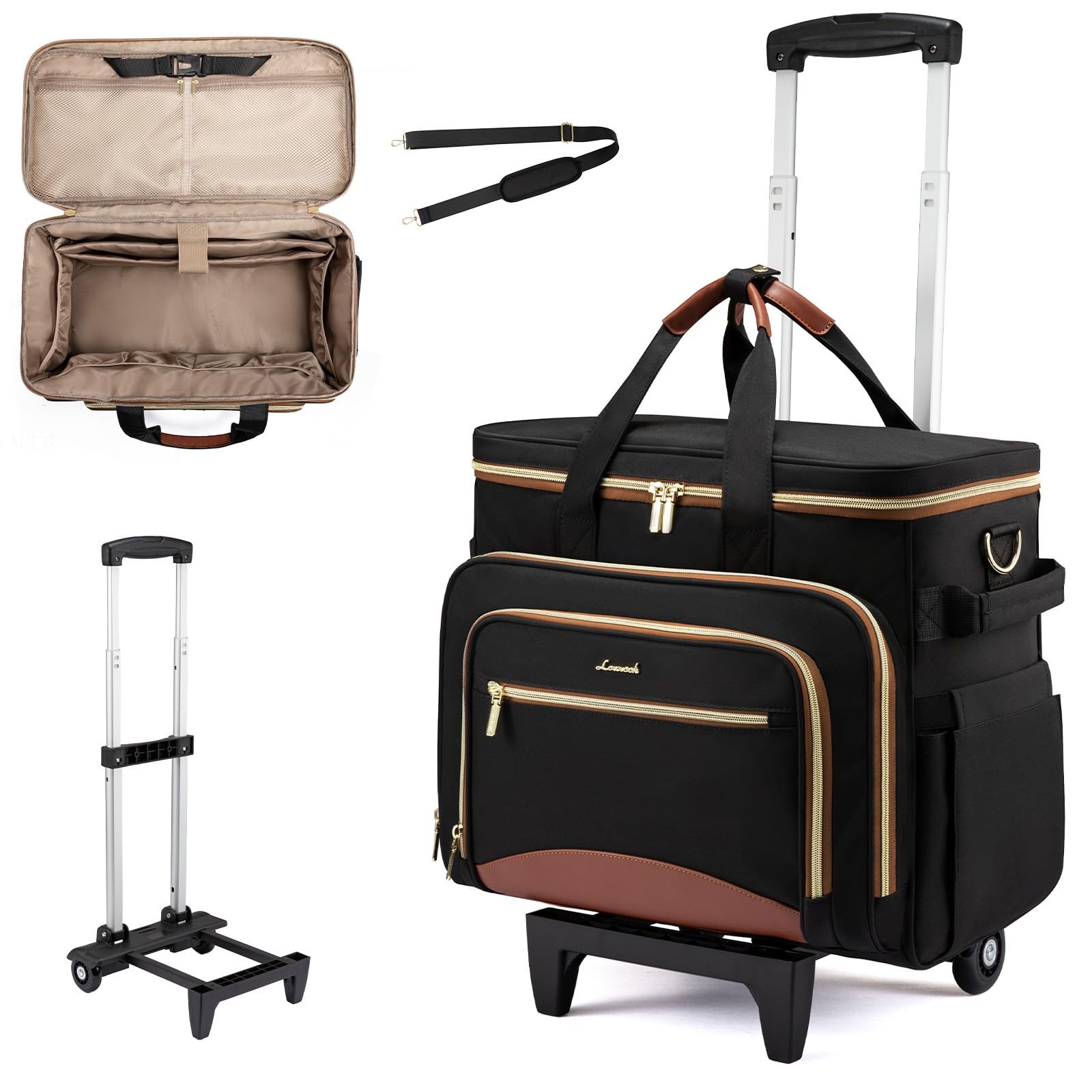 LOVEVOOK Rolling Teacher Bag with Detachable Dolly and 17.3 inch, Black-brown