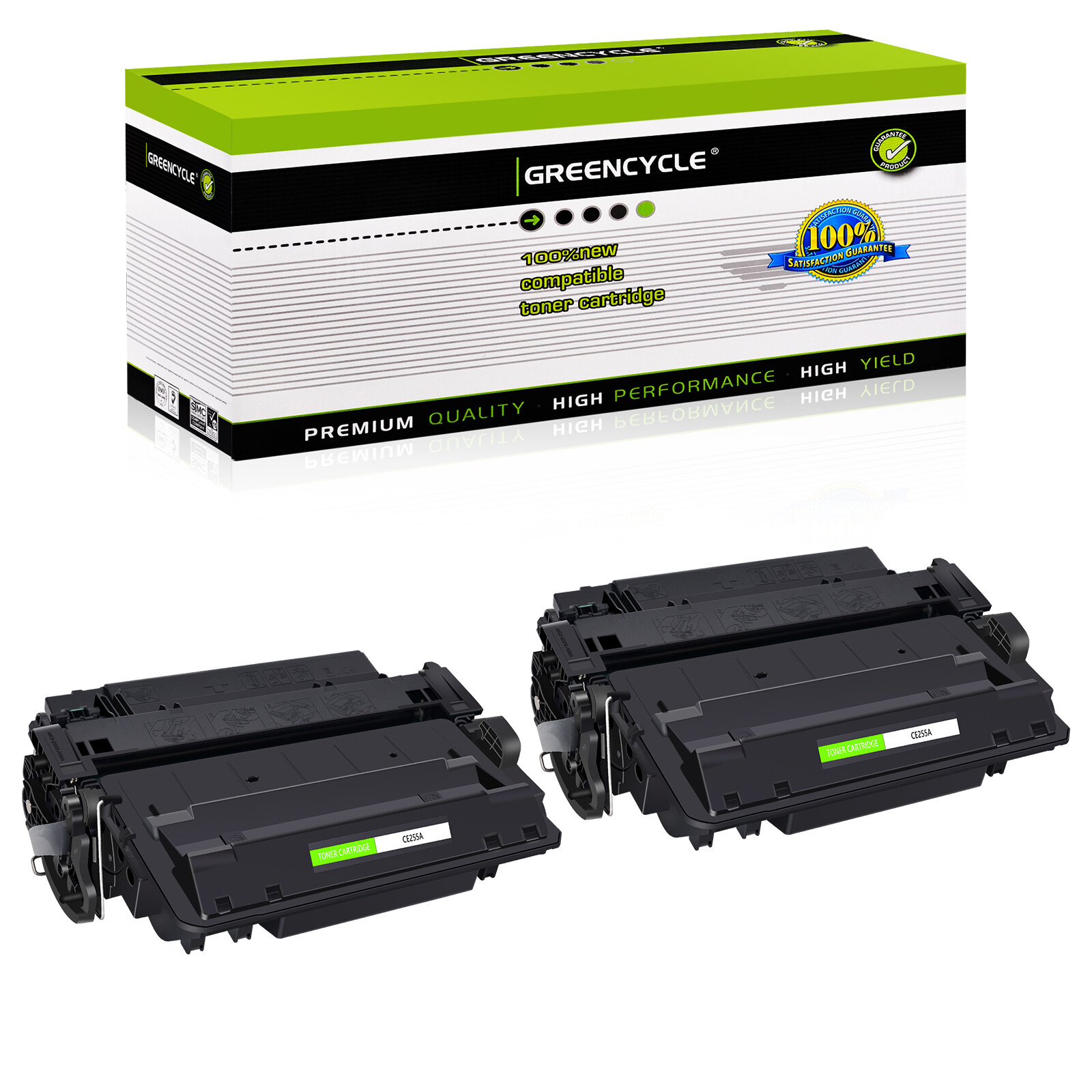 GREENCYCLE for HP CE255A (55A) Black Toner Cartridge - 2 Pack