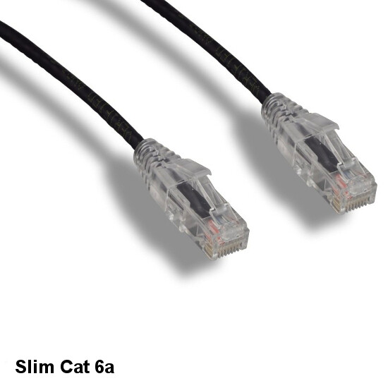 KNTK Black 15ft Slim Cat6a UTP Patch Cable 28AWG Ethernet RJ45 Network Snagless