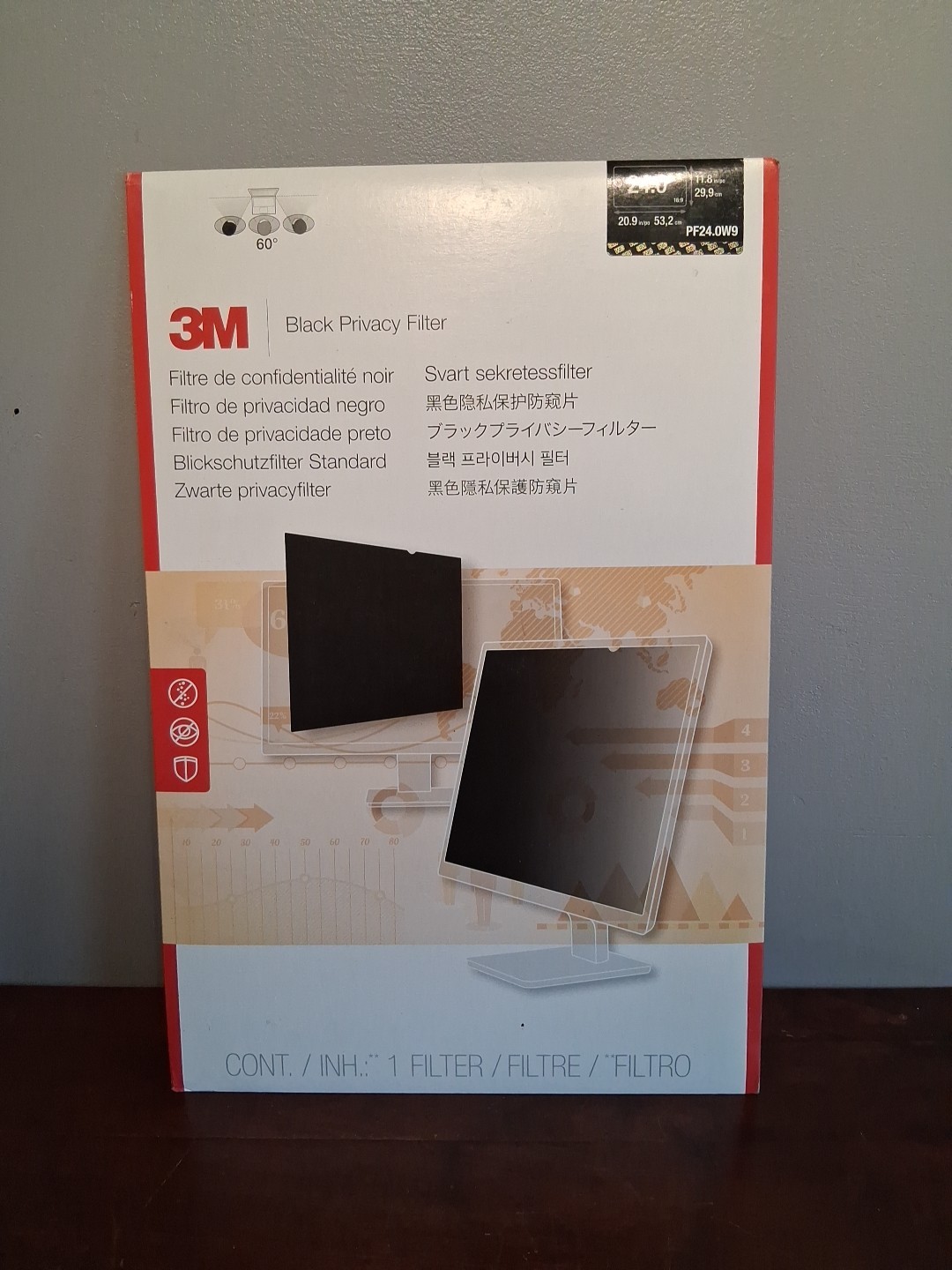 NEW 3M Black Privacy Filter For 24" Monitors PF24.0W9 Sealed 2014