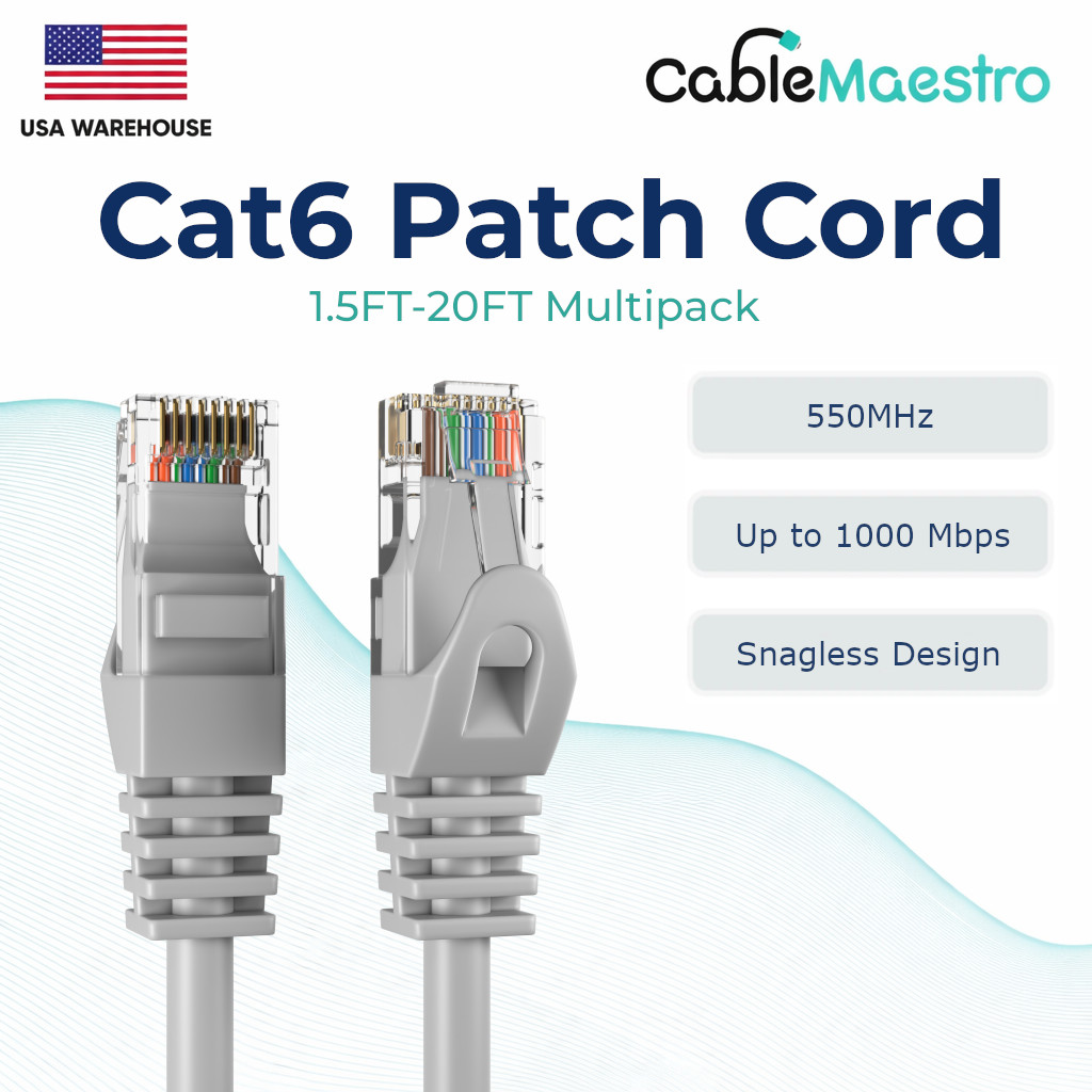 CAT6 Ethernet LAN Network RJ45 Patch Cable 1.5FT-20FT Multipack LOT, Gray
