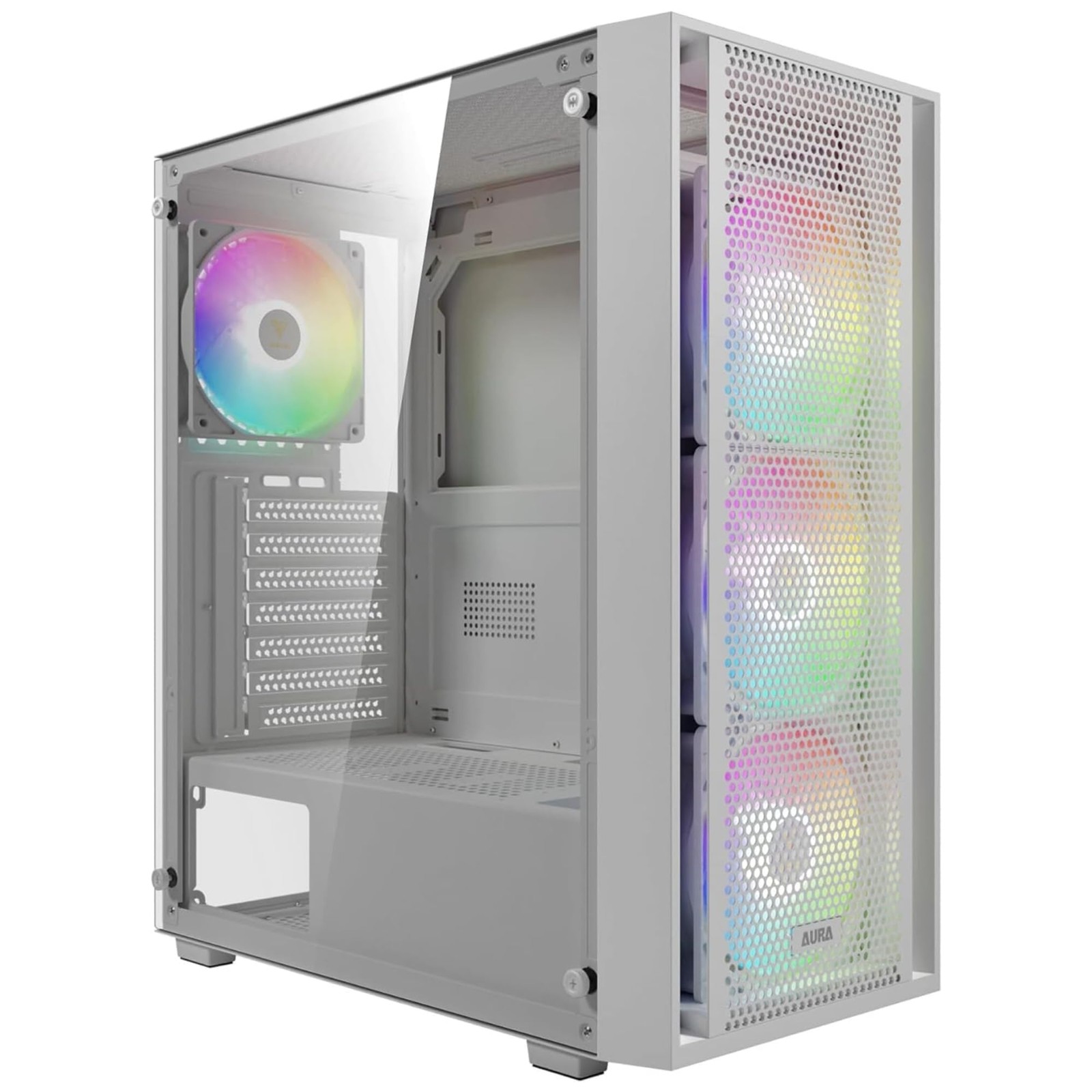 GAMDIAS White ATX Mid Tower Gaming Computer PC Case AURA GC2 E WH A,