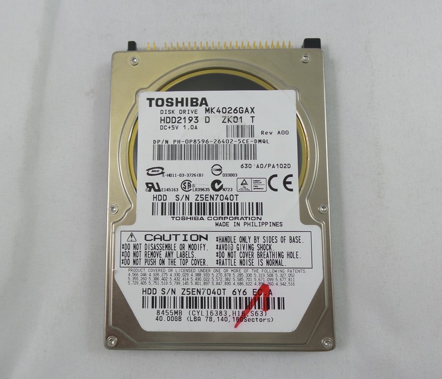 Toshiba 40GB UDMA/100 5400RPM 16MB 9.5mm Notebook Hard Disk Drive