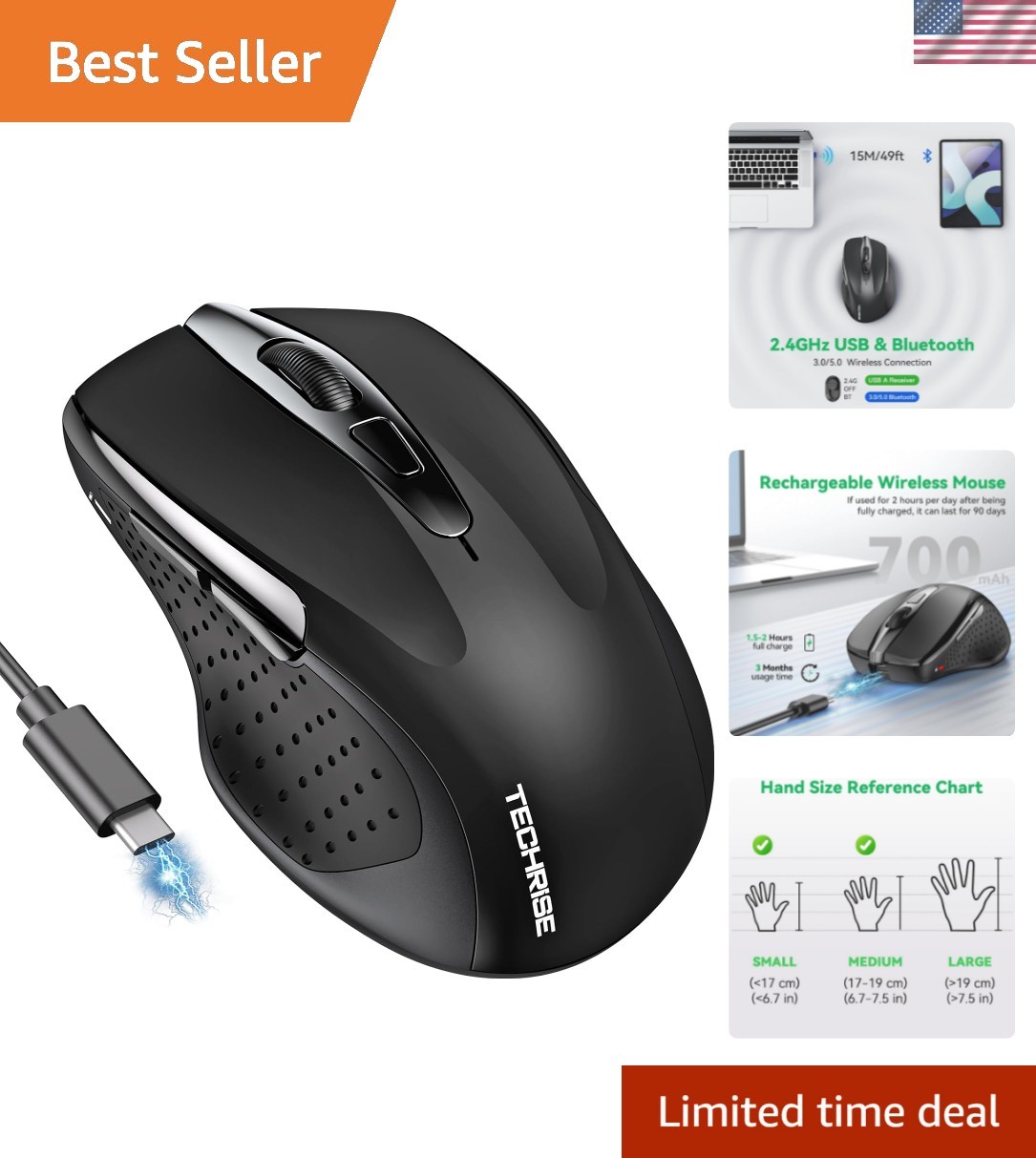 Bluetooth Mouse BT5.0/3.0 & 2.4G Rechargeable Wireless Mouse, 4800 DPI Optica...