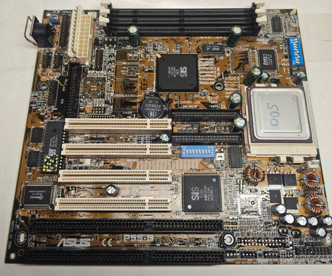 Rare Socket 7 ASUS P5S-B Motherboard Rev 1.02 (SiS 530) CPU & 64 MB RAM + Bonus