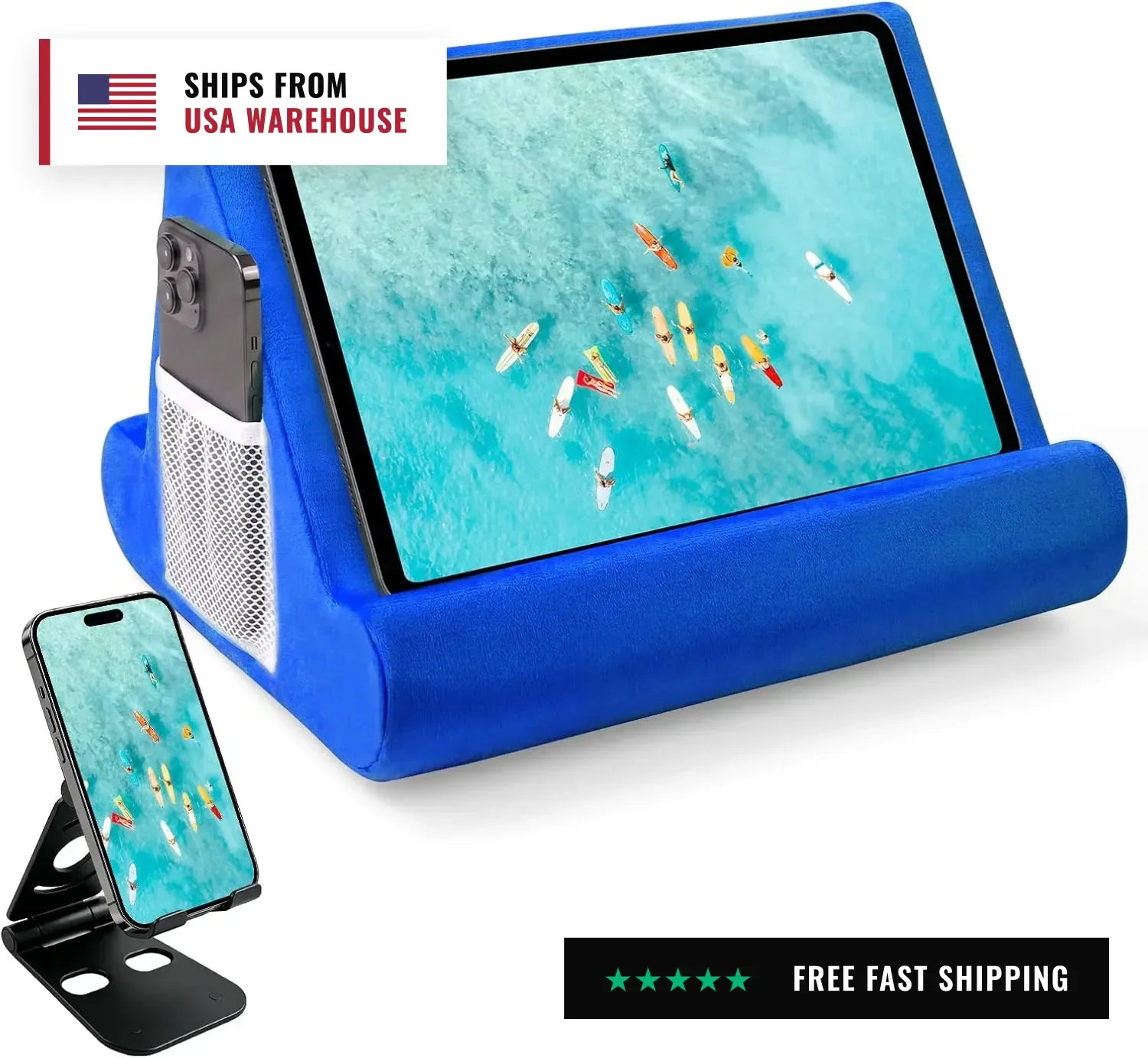 2pcs Multi-Angle Tablet Holder Cushion Stand with Net Pocket & Black Color Phone