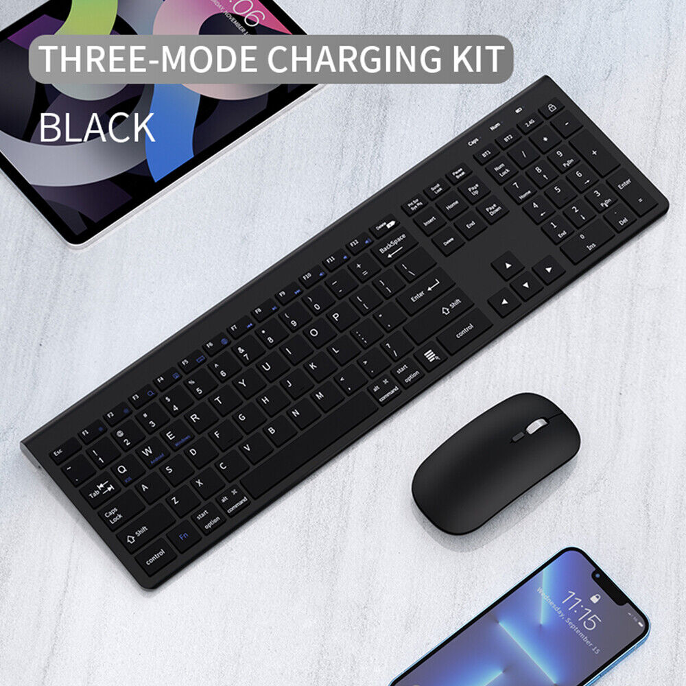 Ultra Slim Wireless Bluetooth Keyboard and Mouse Set for Windows Mac iOS Android