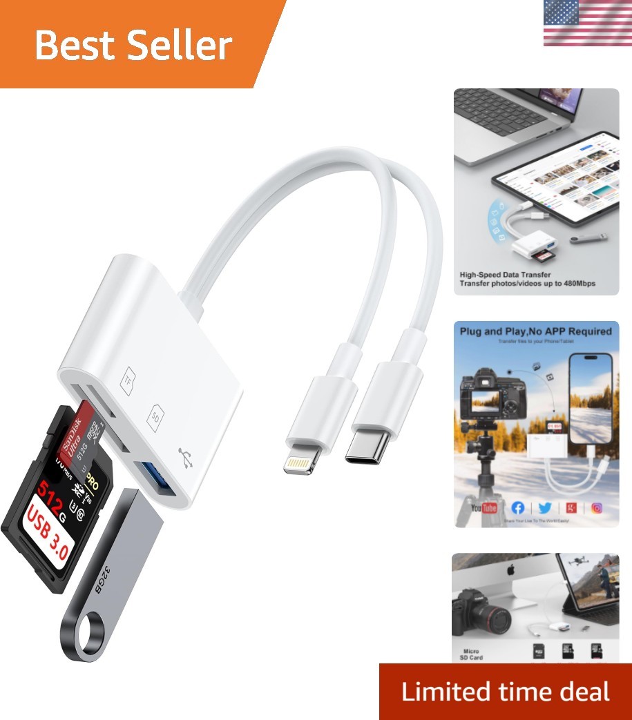 Universal USB-C & Lightning Card Reader: Fast Transfer for iPhone, iPad & More