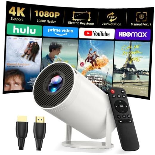 Native 1080P Portable Projector with Carrying Case - Cream Mini Projector