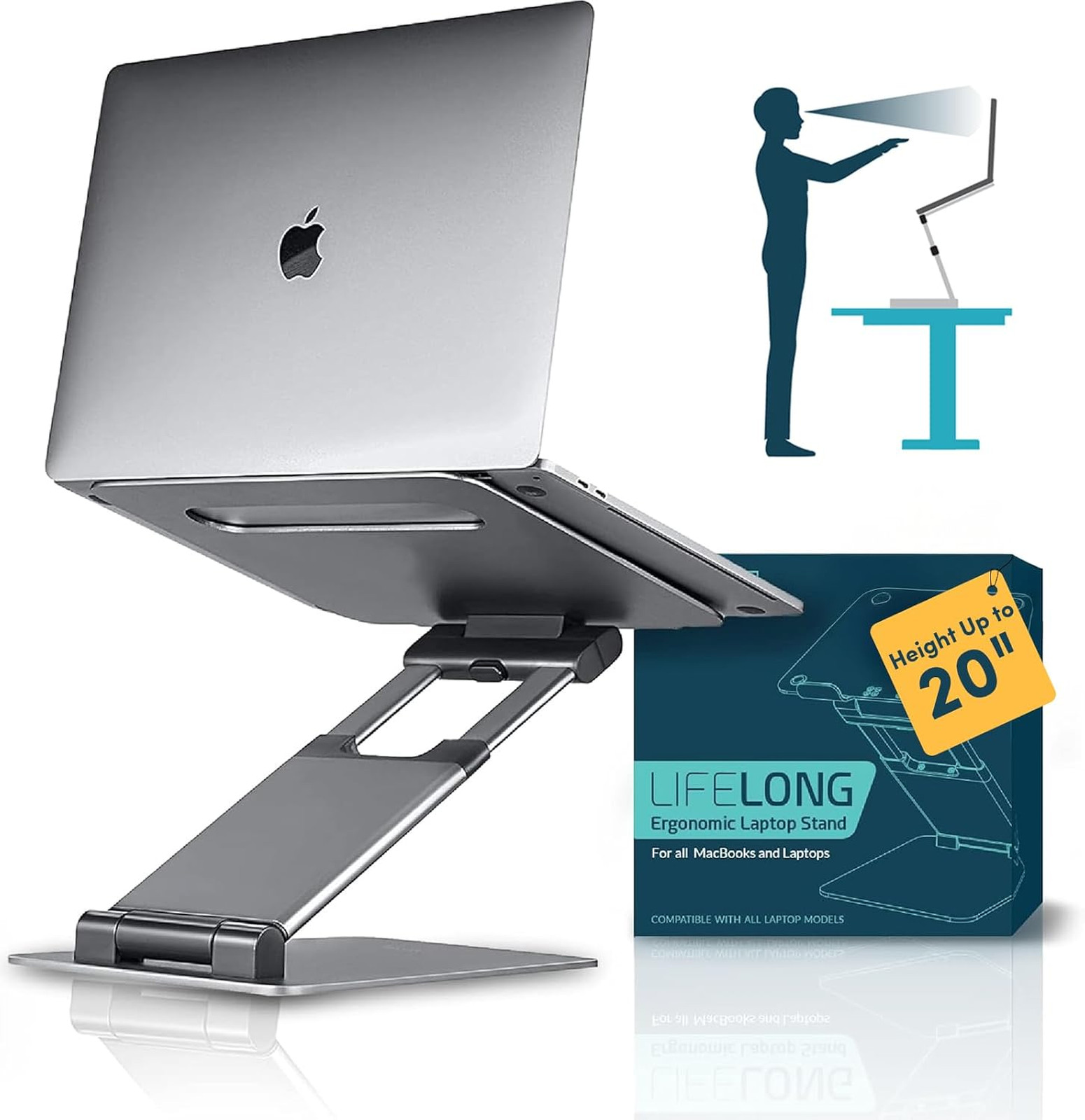 Adjustable Laptop Stand for Desk Aluminum Portable Foldable 10-17 Inch Black