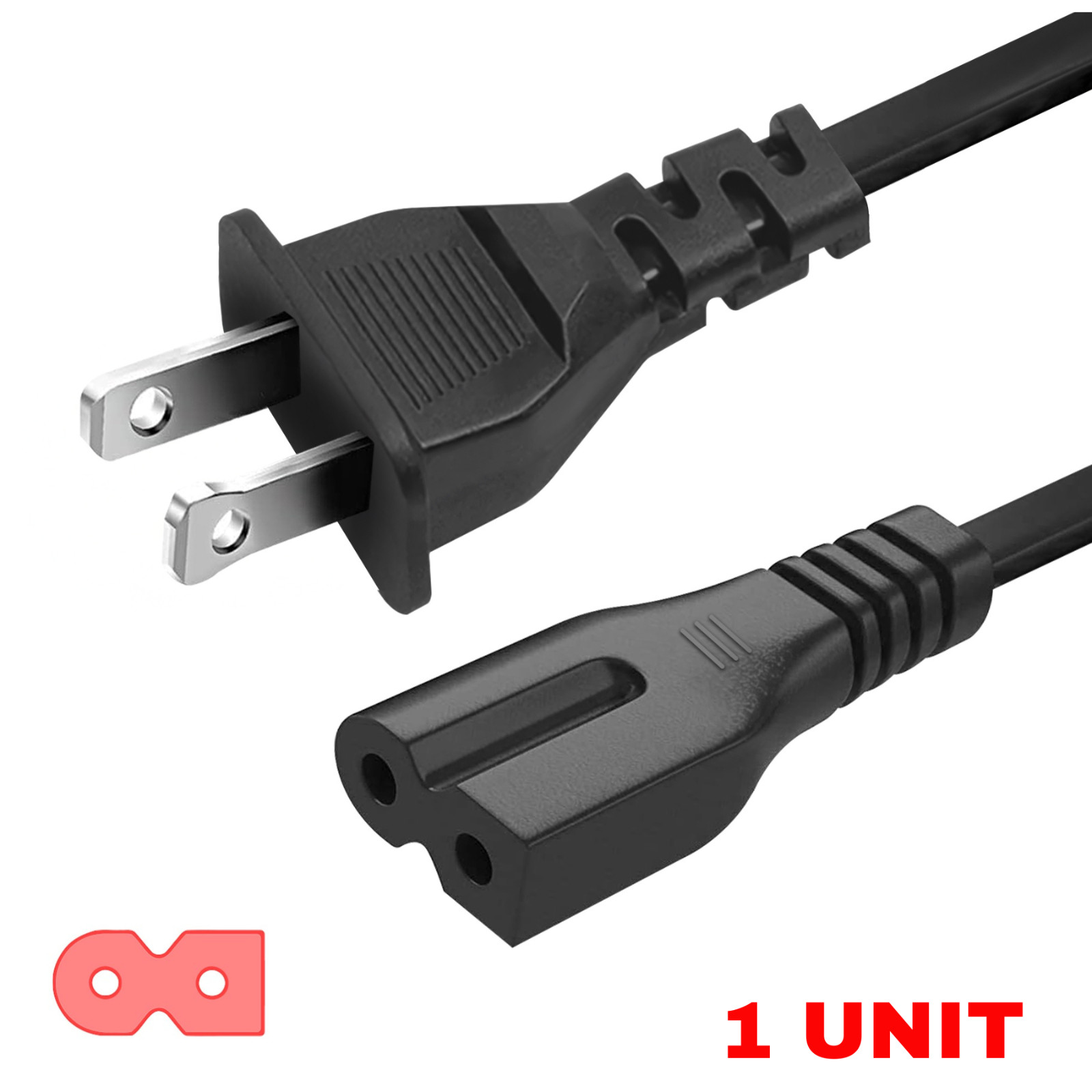 Lot of 1-100 2 Prong AC Polarized Power Cord Cable C7P Connector 3FT 5FT 10FT