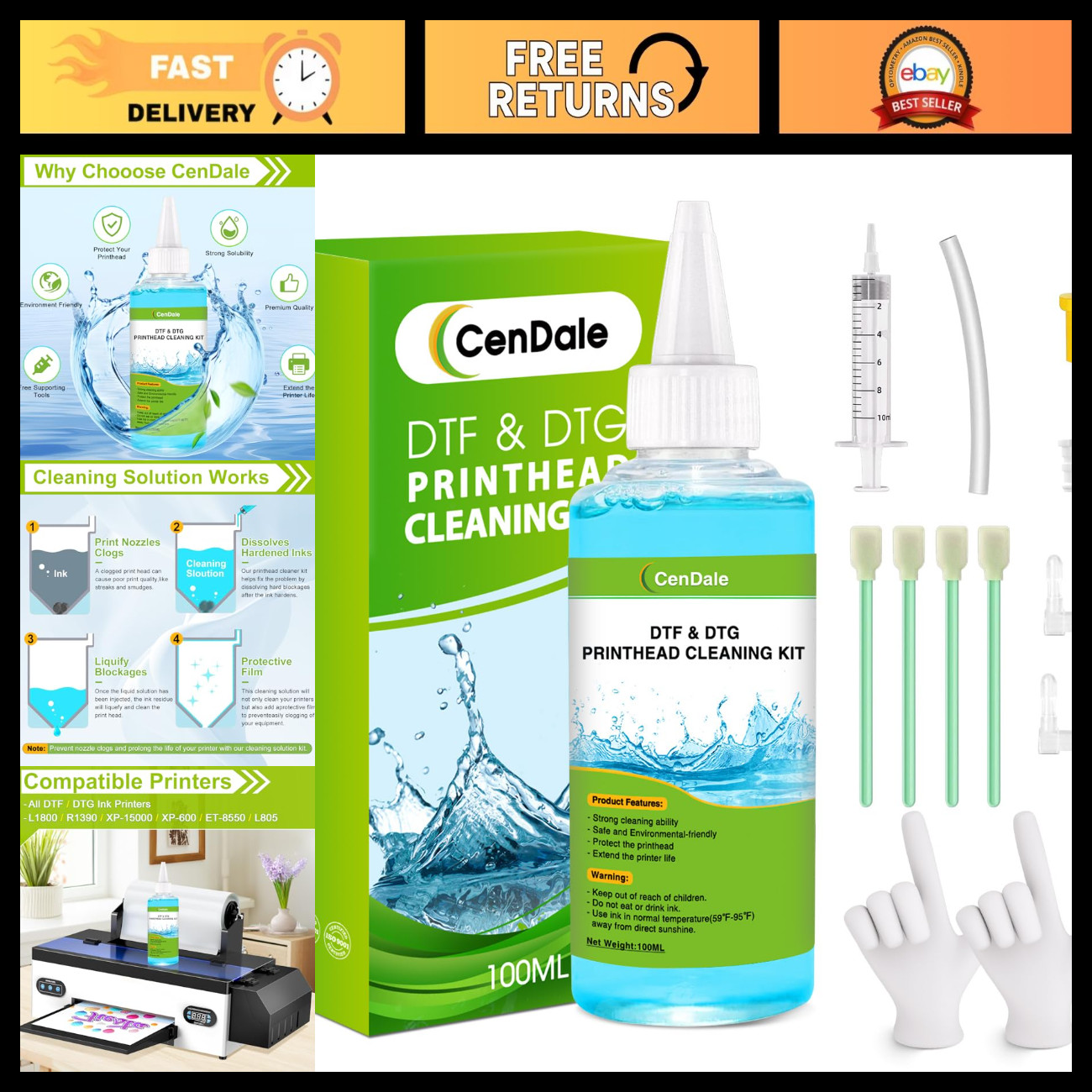 Universal DTF & DTG Printhead Cleaning Solution Kit - 100ML for Epson Printers