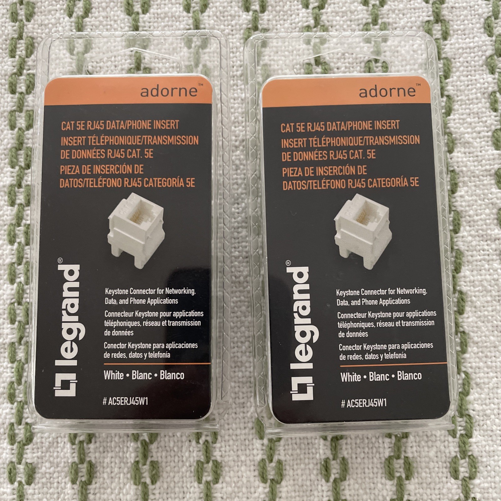 Legrand Adorne AC5ERJ45W1 Cat 5E Data/Phone Insert Keystone Connector. Lot of 2 