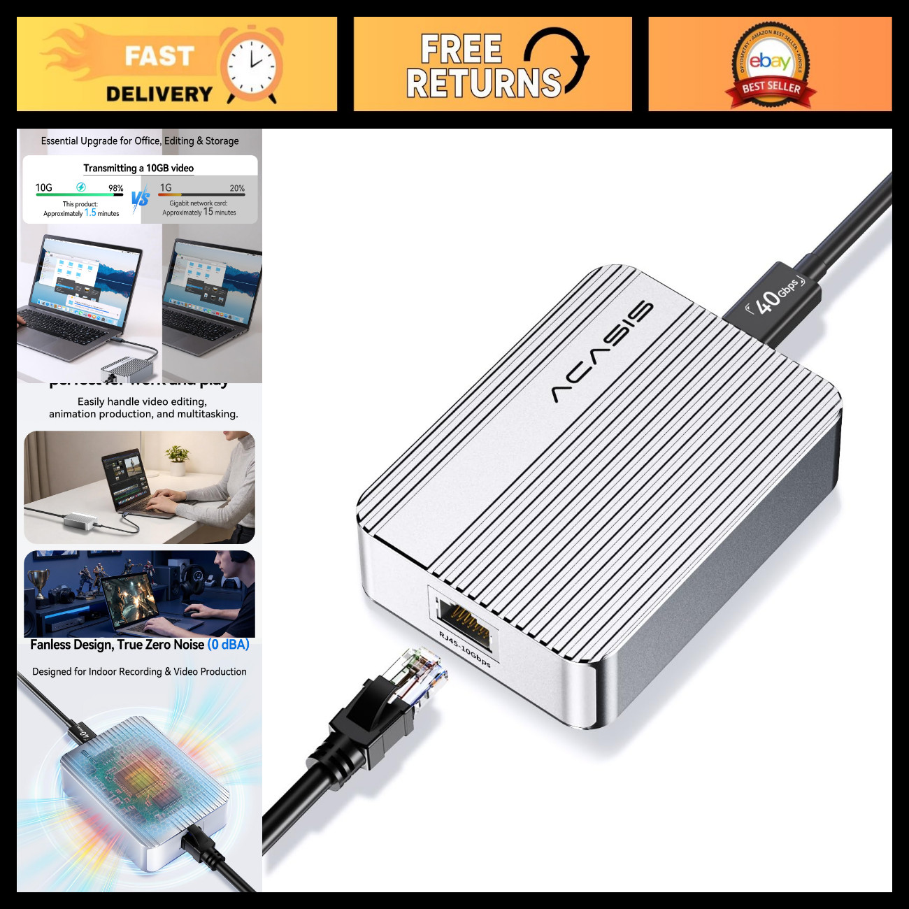 10Gb Ethernet Adapter USB C, Aluminum Housing, High-Speed Network Connector