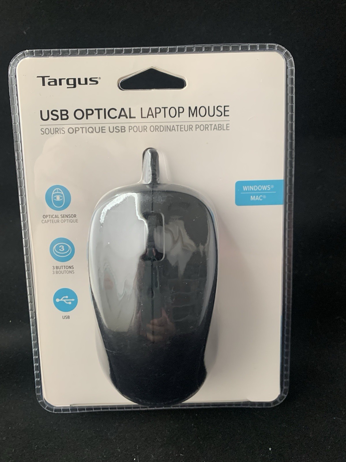 Targus USB Optical Wired Laptop Mouse Matte Black 3 Button Windows/Mac0S     B19