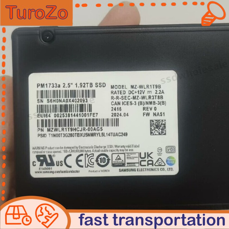 PM1733A 1.92TB U.2 PCIE New Samsung 3.0 NVME MZWLR1T9HCJR-00AG5 MZ-WLR1T9B SSD
