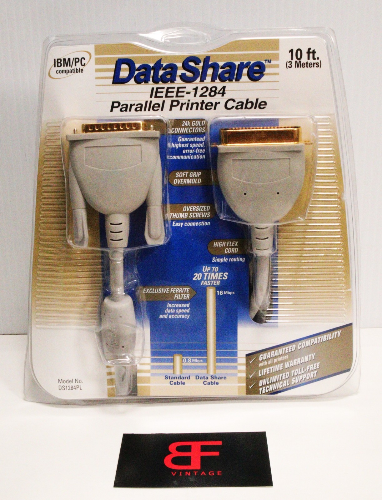Data Share DS1284PL IEEE-1284 Parallel Printer Cable 10 Ft 24K Gold EL4804