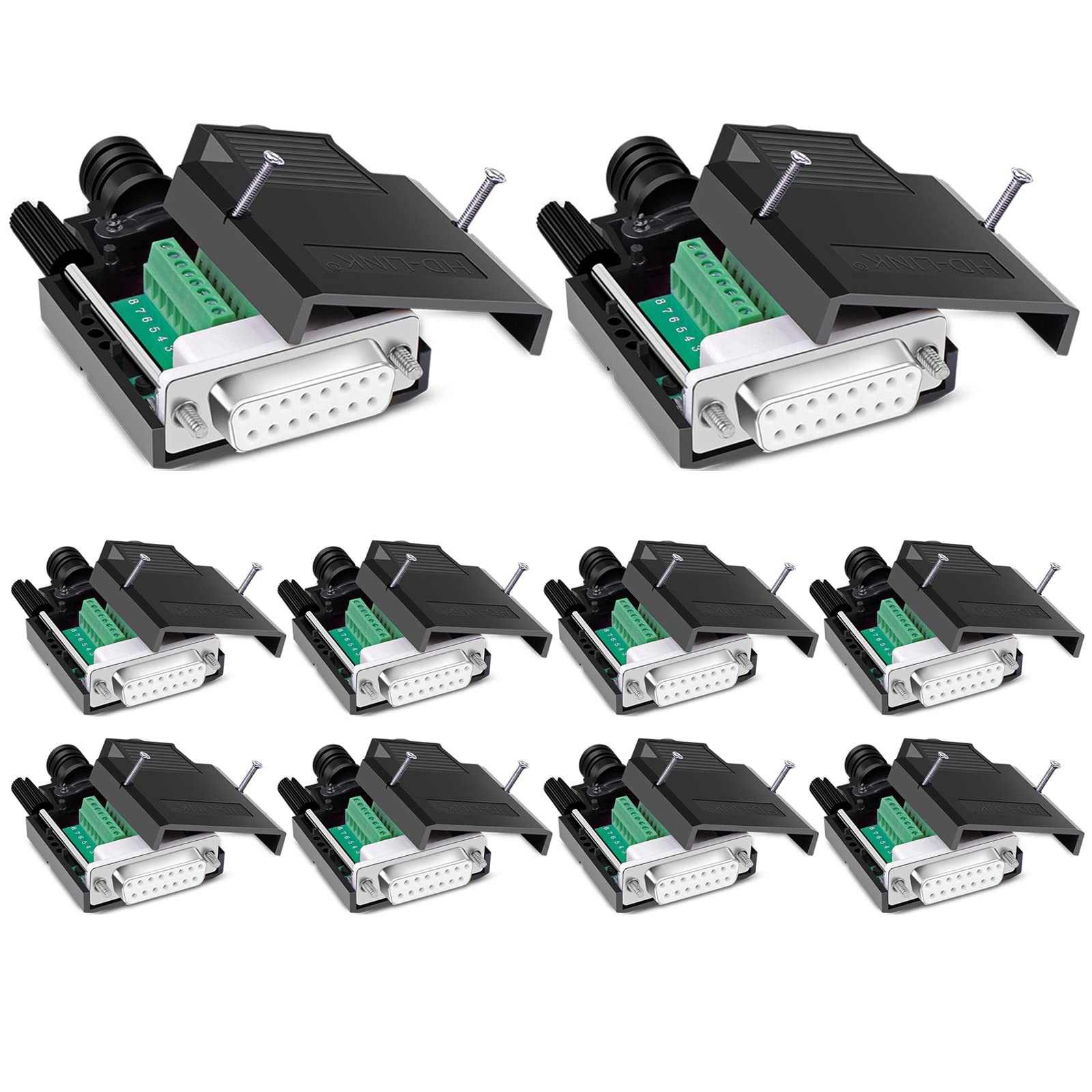 10PCS DB15 Solderless Serial to 15 pin Terminal Female Adapter
