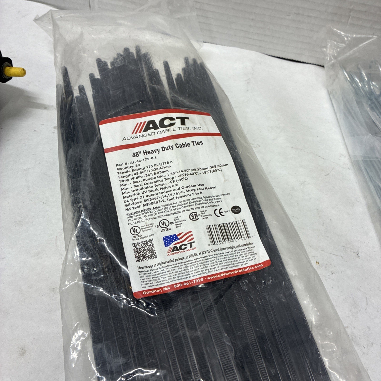 (50) Black 48" Inch Nylon Heavy Duty Cable Wire Wrap Zip Ties 175 LBS USA MADE