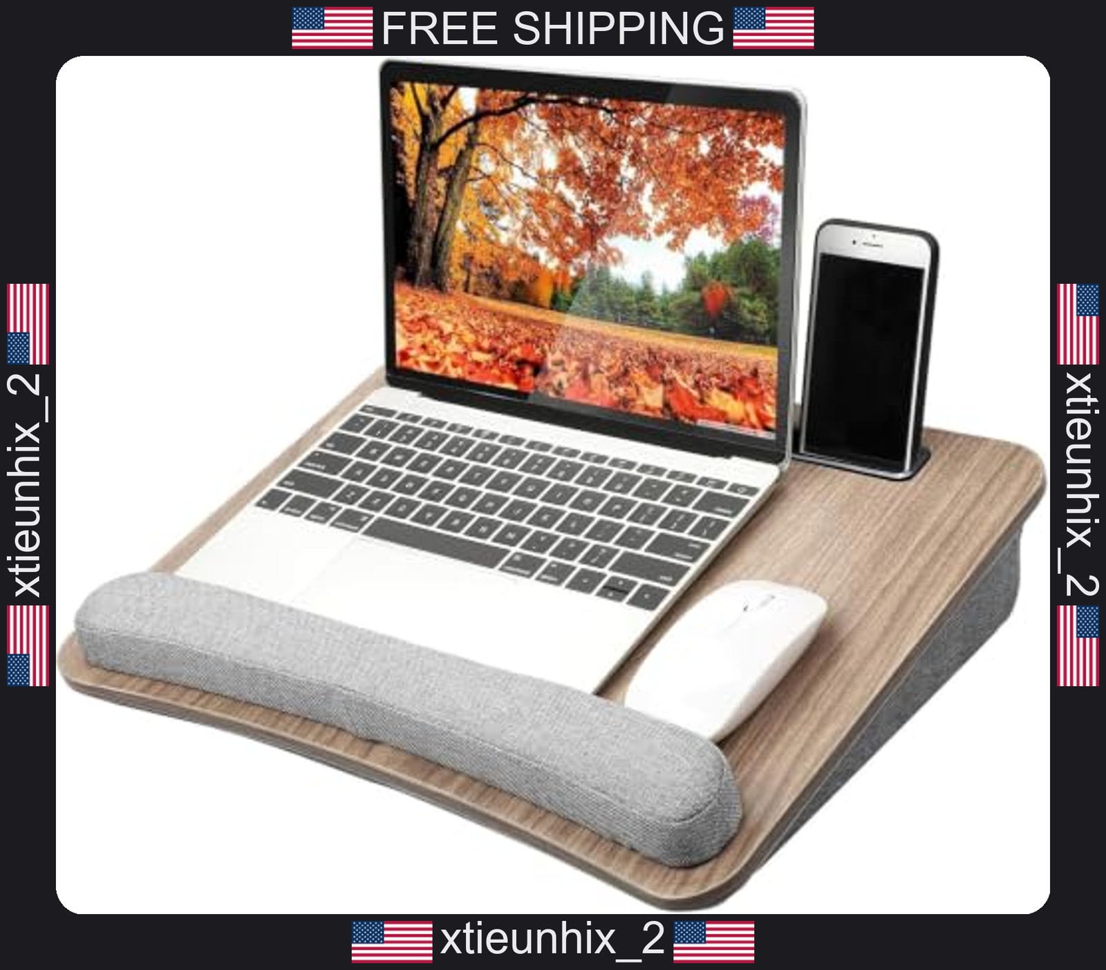Laptop Lap Desk with Cushion Fits Up to 15.6 Inches Woodgrain