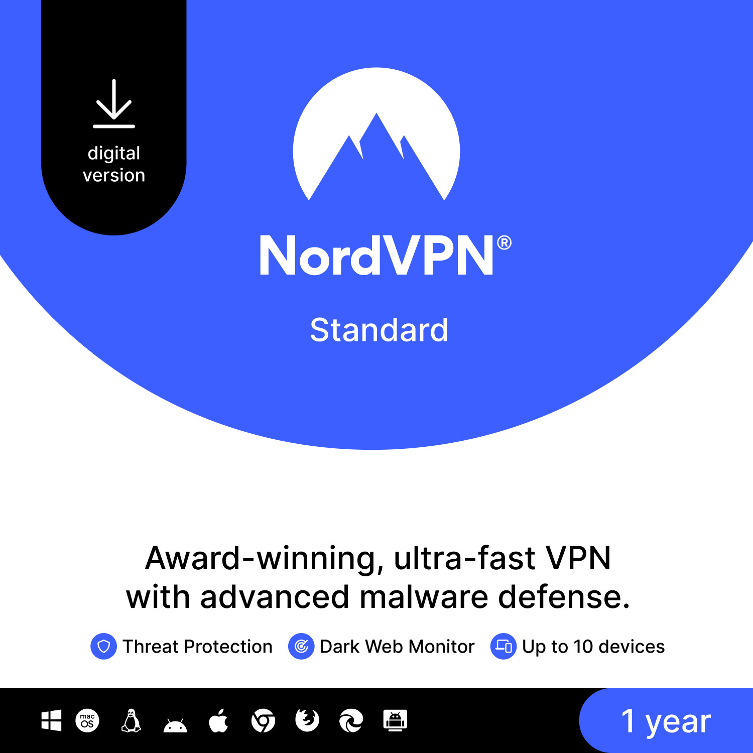 NordVPN Standard - 1-Year VPN & Cybersecurity Software for 10 Devices