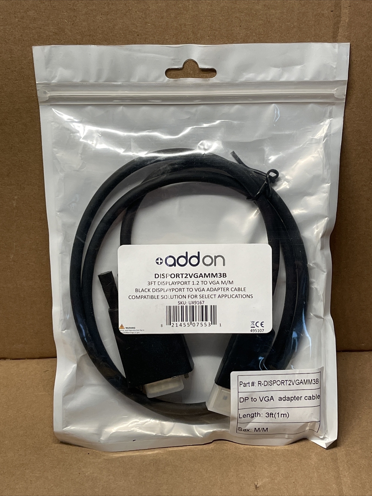 ADDON (3.00FT) DISPLAYPORT MALE TO VGA MALE B NEW in Box