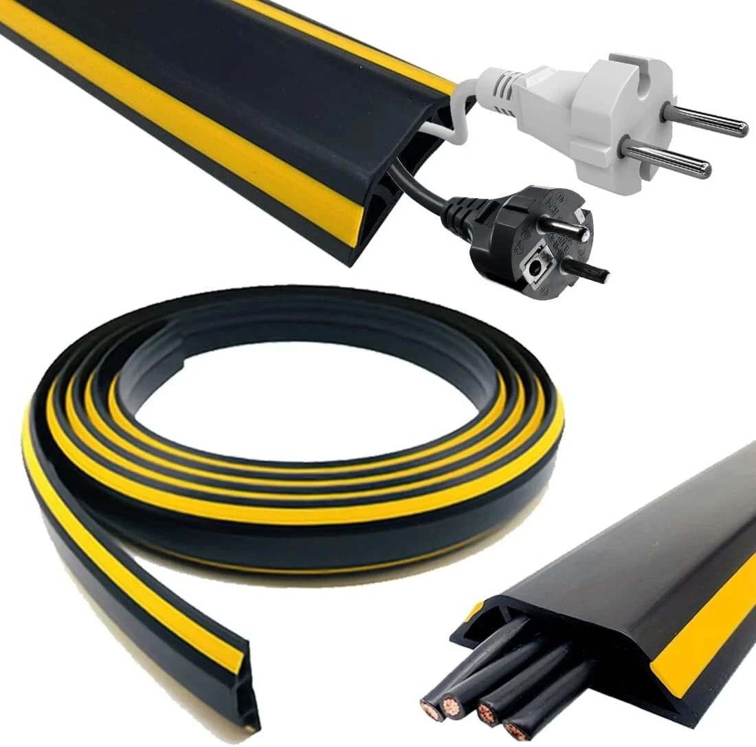 6.5ft Floor Cord Cover Cable Protector Heavy Duty Self-Adhesive Flexible PVC New