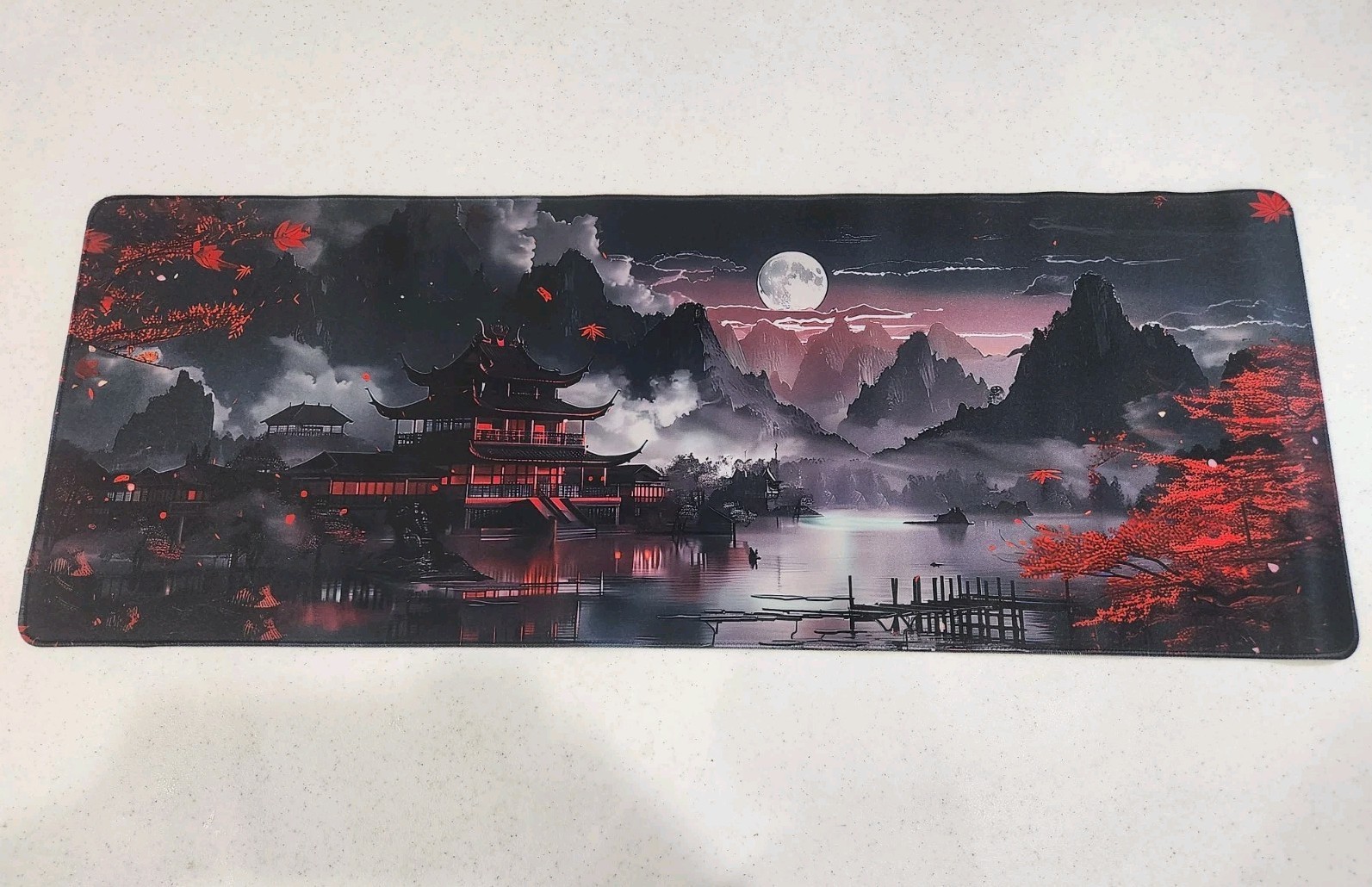 NEW Japanese Art Dark Riverside Full Moon Japan Pagota Computer Desk Gaming Mat