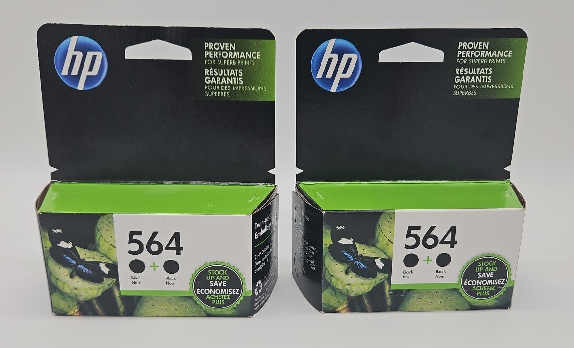 LOT OF 2 GENUINE HP 564 BLACK TWIN-PACKS 2-PACK INK CARTRIDGES BRAND NEW C2P51FN