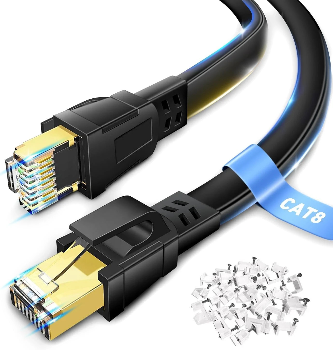 DEEGO Cat 8 Ethernet Cable 50 Ft, High Speed Flat Network Cable Shielded, 40Gbps