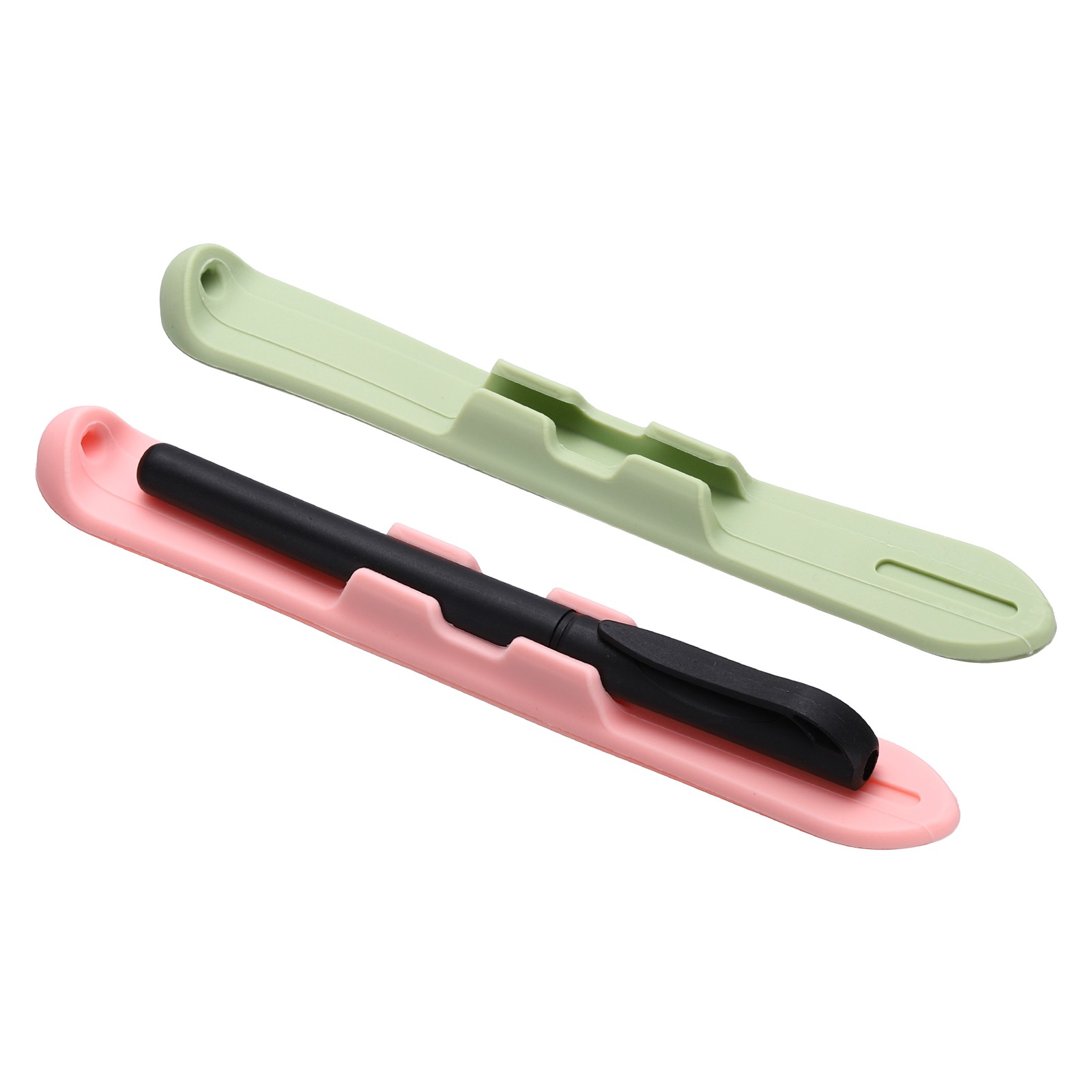 2 Pcs 6.9'' Silicone Pencil Holder with Strong Adhesive Grip Sleeve, Green/Pink