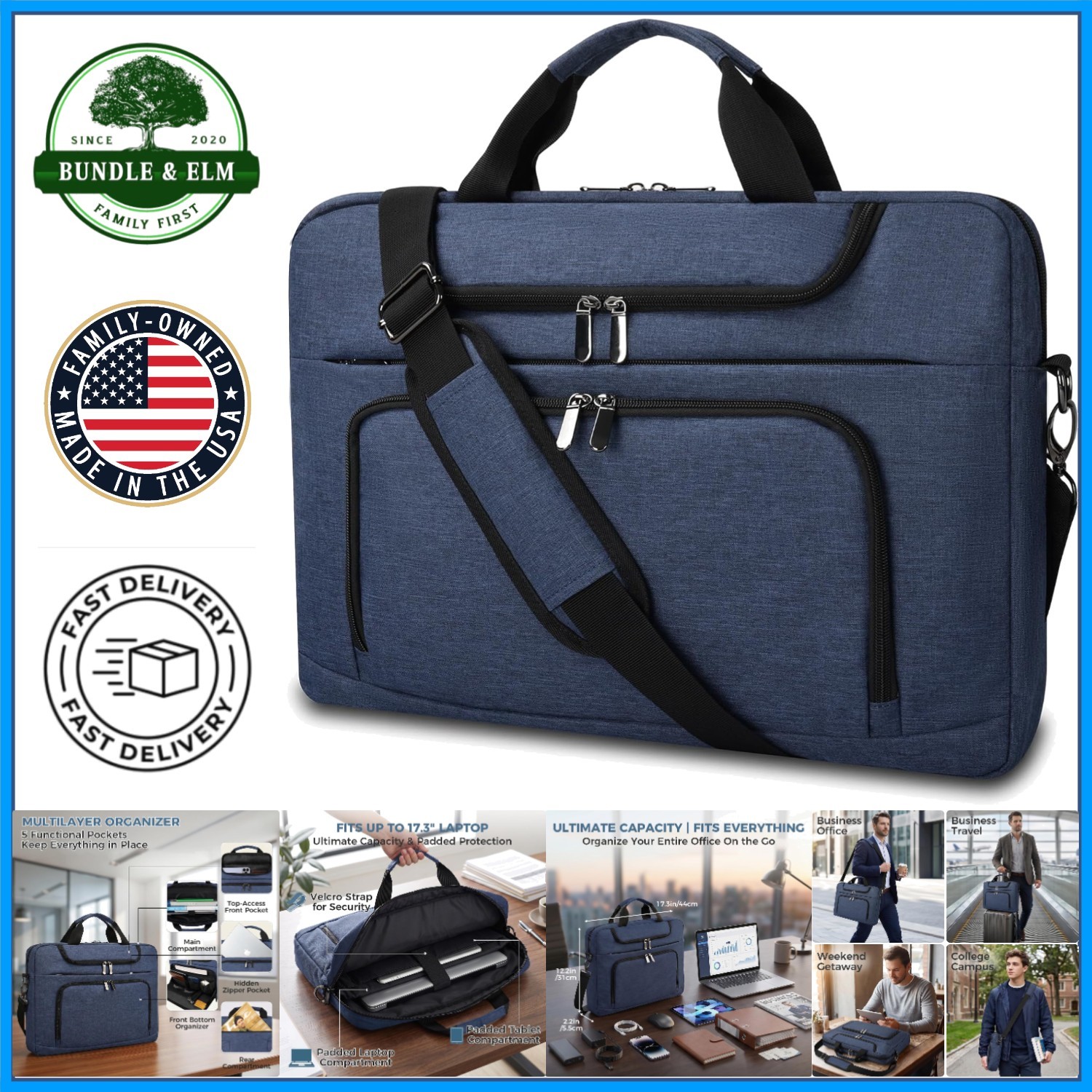 Versatile 17.3 Inch Laptop Case with Solid Pattern and Multiple Storage Options
