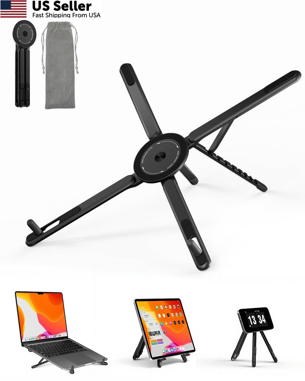 Viozon Portable Laptop Stand for Desk, Foldable Adjustable Computer Black
