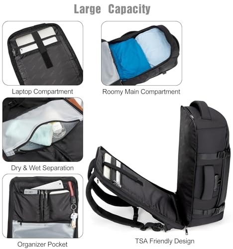 BLACK - TZOWLA 40L EXPANDABLE TRAVEL LAPTOP BACKPACK FOR MEN WOMEN CARRY ON
