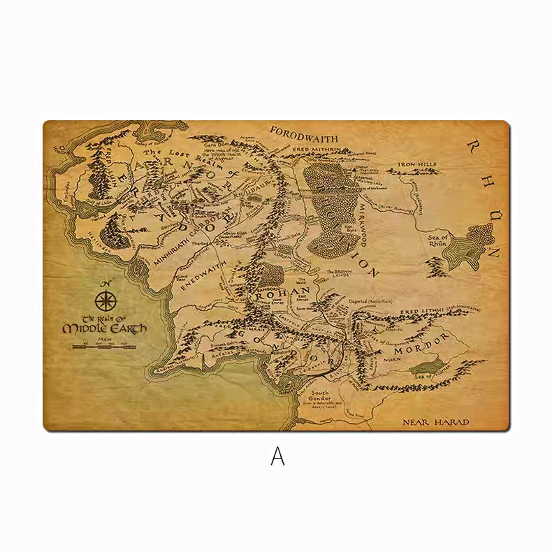 The Lord of the Rings Middle Earth Map Office Desk Mat, Mouse Pad 29.5x19.7 inch