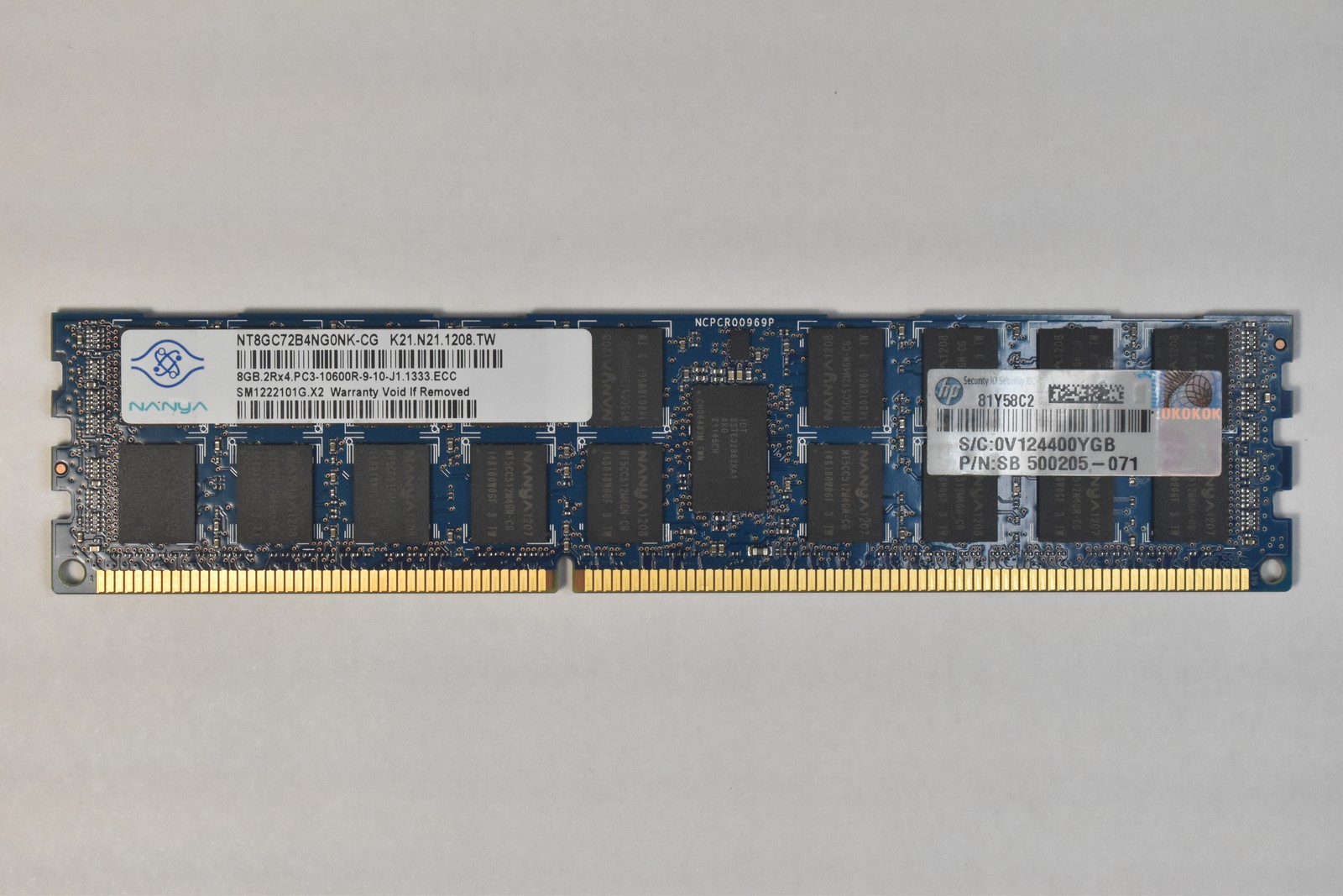 Nanya Technology 8 GB DDR3-1333 ECC Desktop RDIMM RAM Memory NT8GC72B4NG0NK-CG