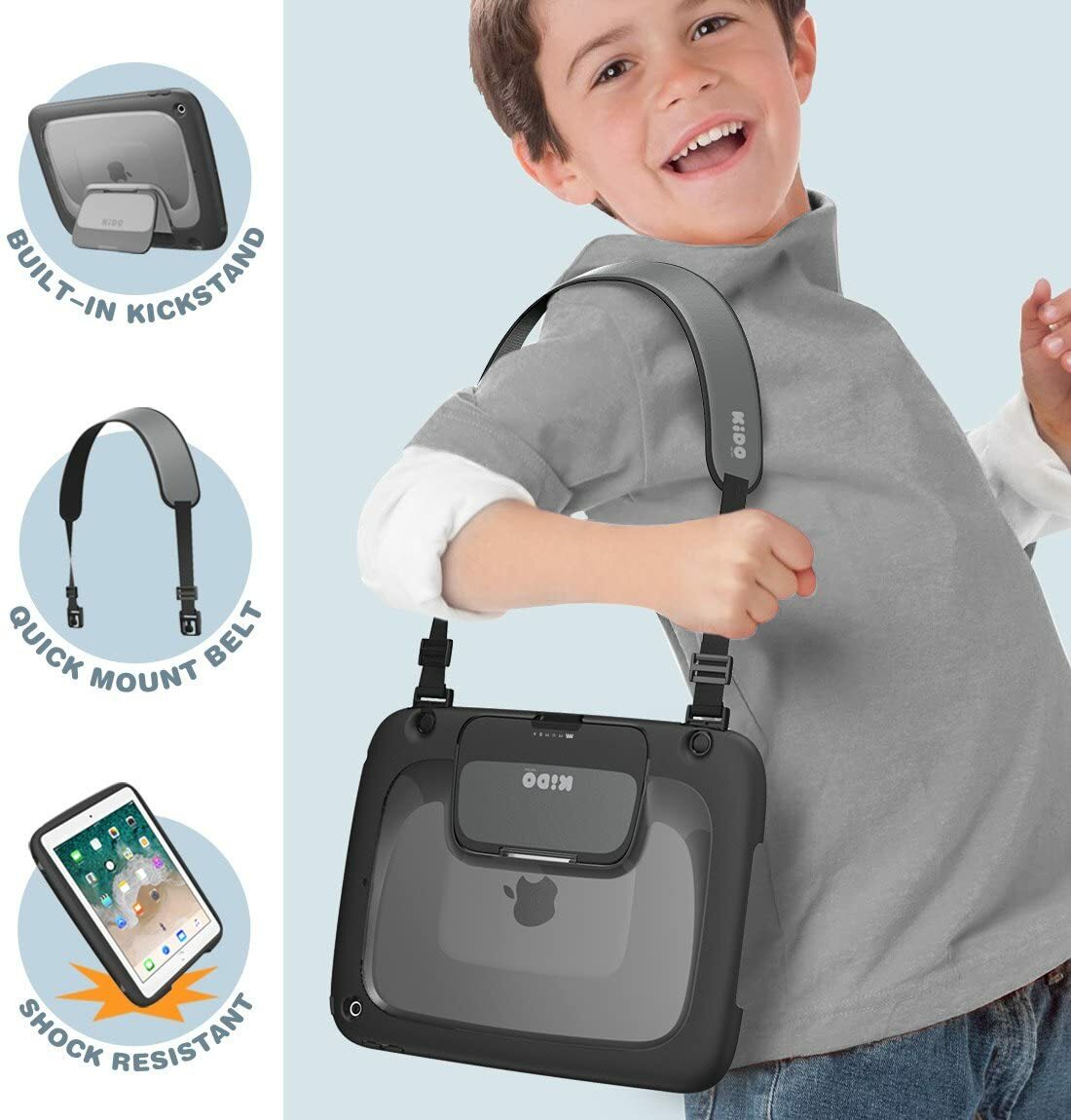Mumba for iPad 9.7" 2018/2017 Kids Case w/ Shoulder Strap Stand Shockproof Cover