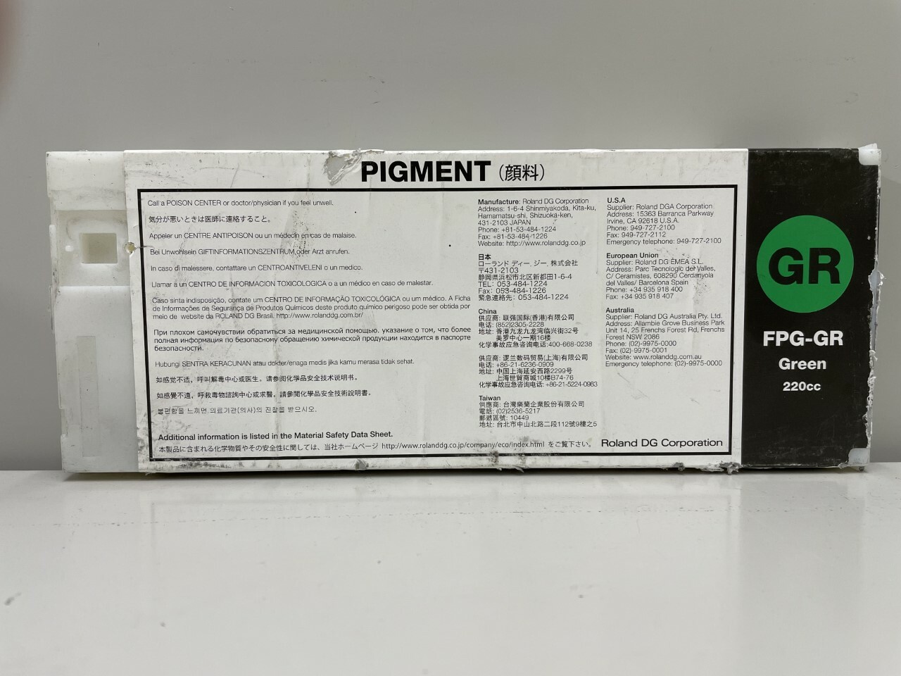 New Genuine Roland FPG-GR 220cc Green Pigment Ink Cartridge OB