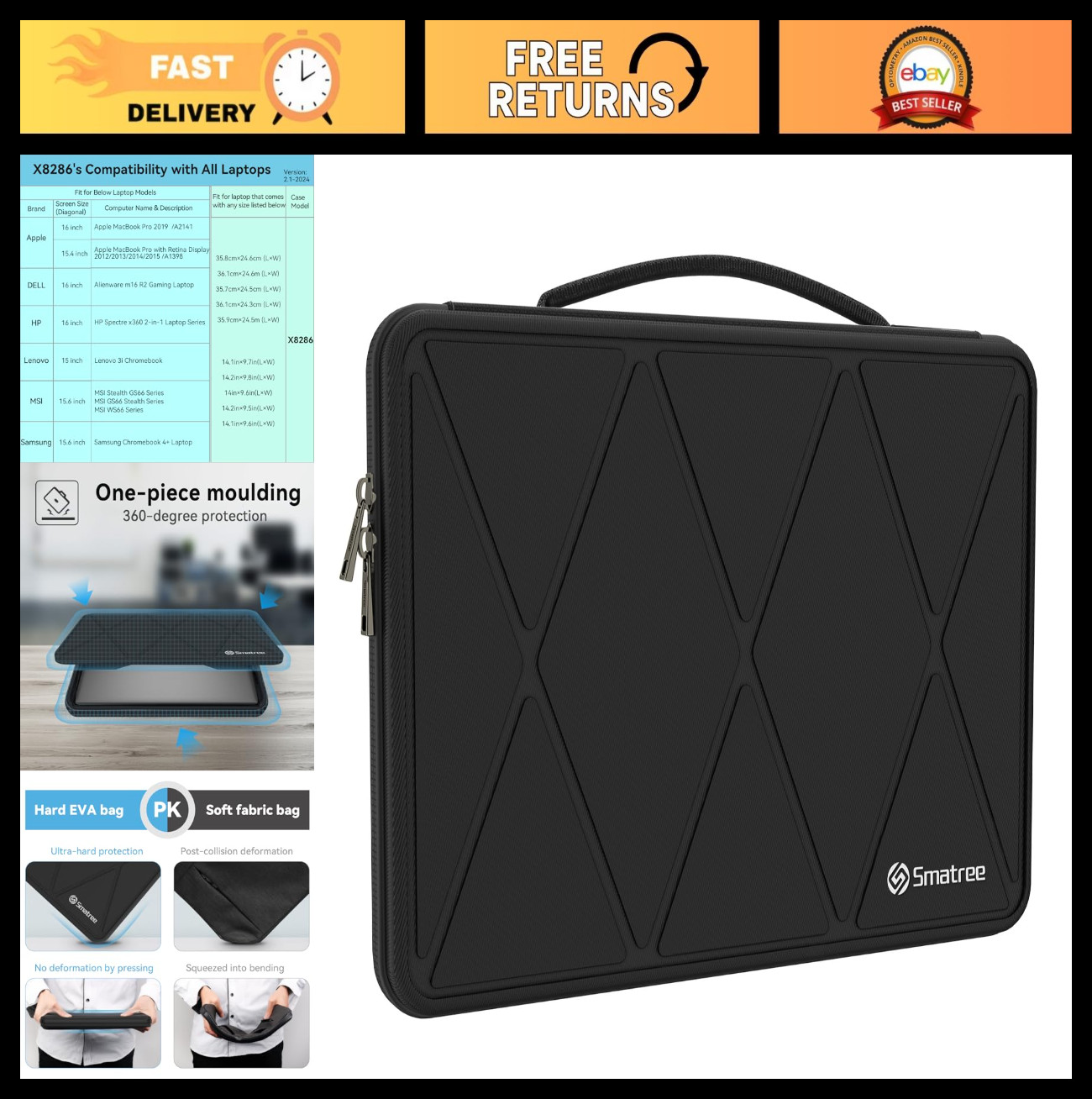 Hard EVA Protective Sleeve Case for 15.4" & 16" MacBook Pro - Anti-Shock Bag