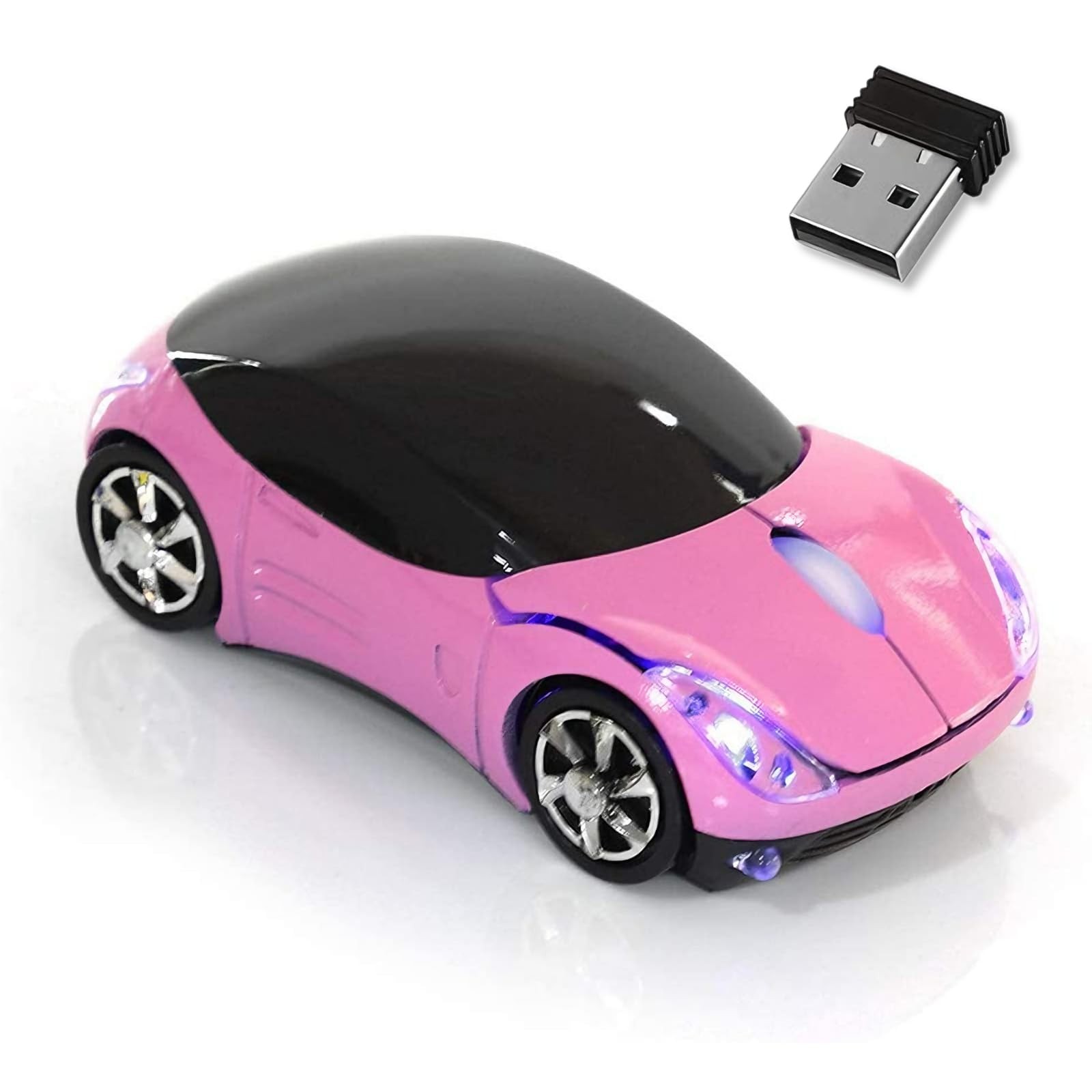 Pink Wireless Car Mouse 1600DPI 2.4G USB Receiver Computer Laptop Tablet Mac OS
