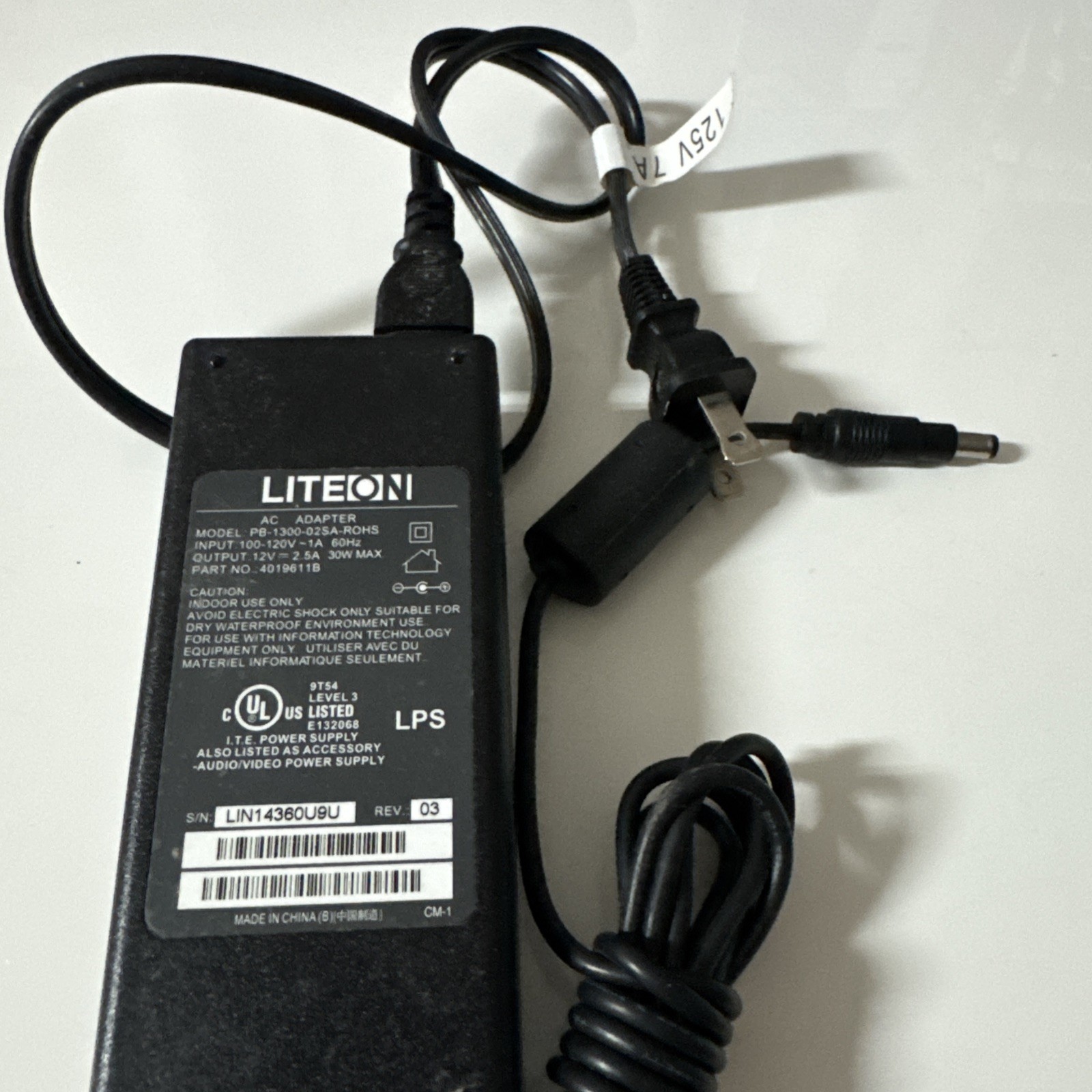 Genuine LITEON AC/DC Adapter Power Supply Model PB-1300-02SA-ROHS 4019611B
