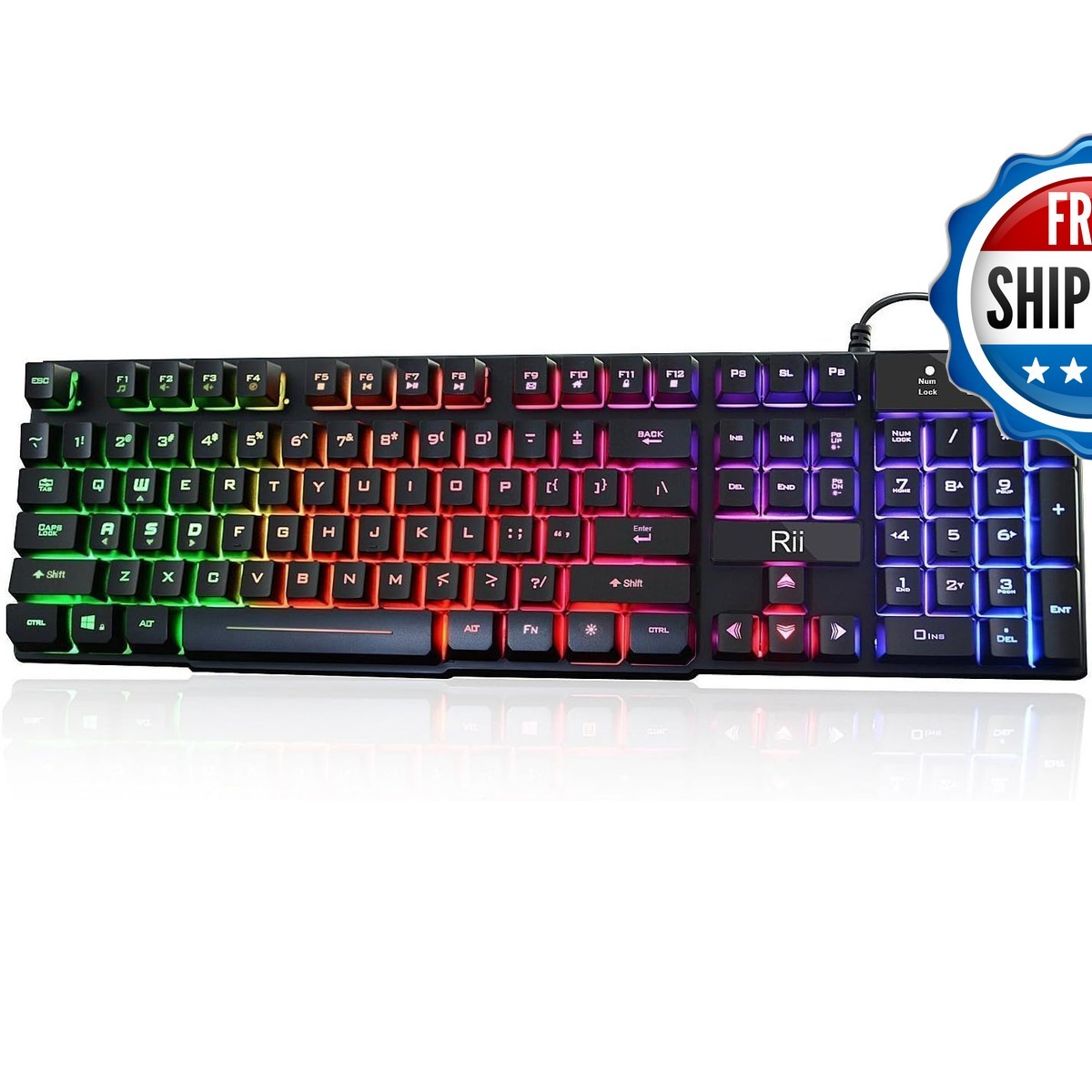 Rii RK100+ Rainbow LED Backlit Large Size USB Wired Mechanical Keyboard