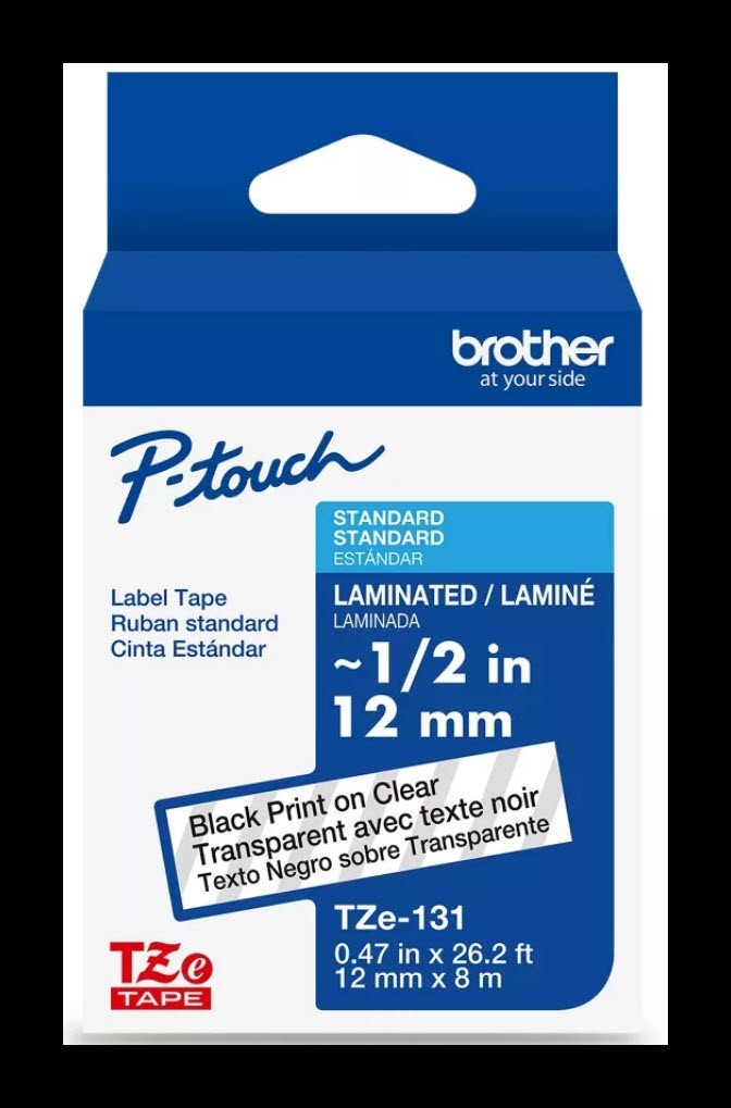 NEW  - Brother P-touch TZe Laminated Label Tape TZe-131  Black on Clear tape