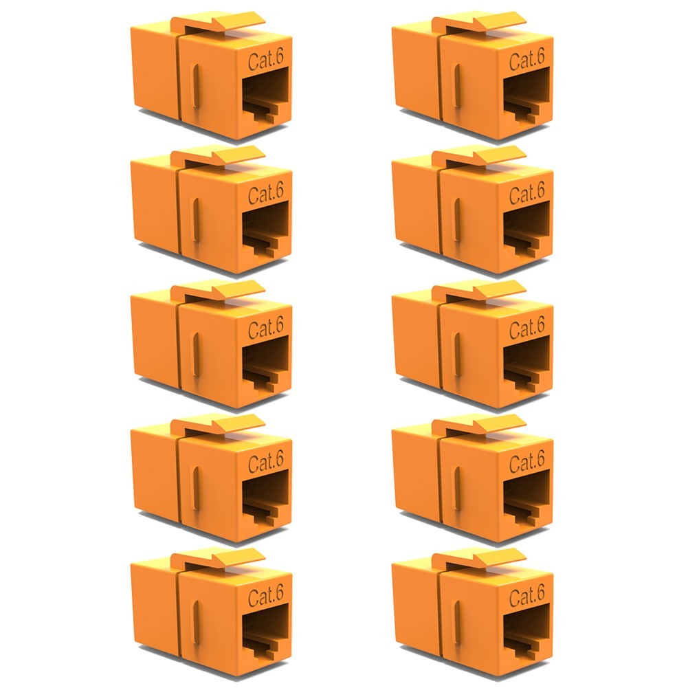 10x Cat6 RJ45 Keystone Jack Network Ethernet Coupler Cable Joiner Snap In Orange