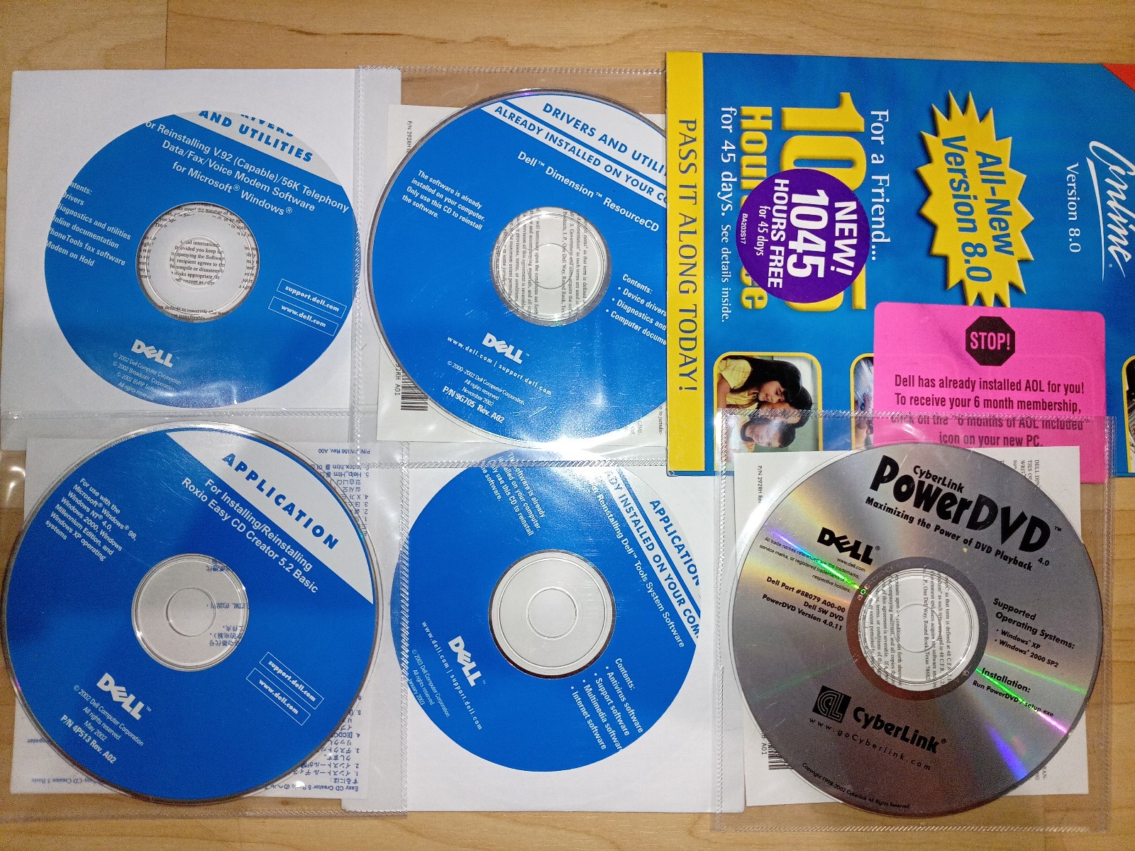 DELL Dimension 4550 series CDs: Drivers, PowerDVD 4, Roxio Creator 5, AOL 8