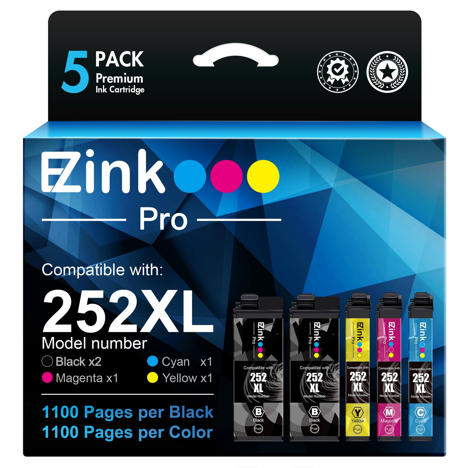 Ez Ink Pro 252Xl High Yield Ink Cartridges 5 Pack For Epson Printers