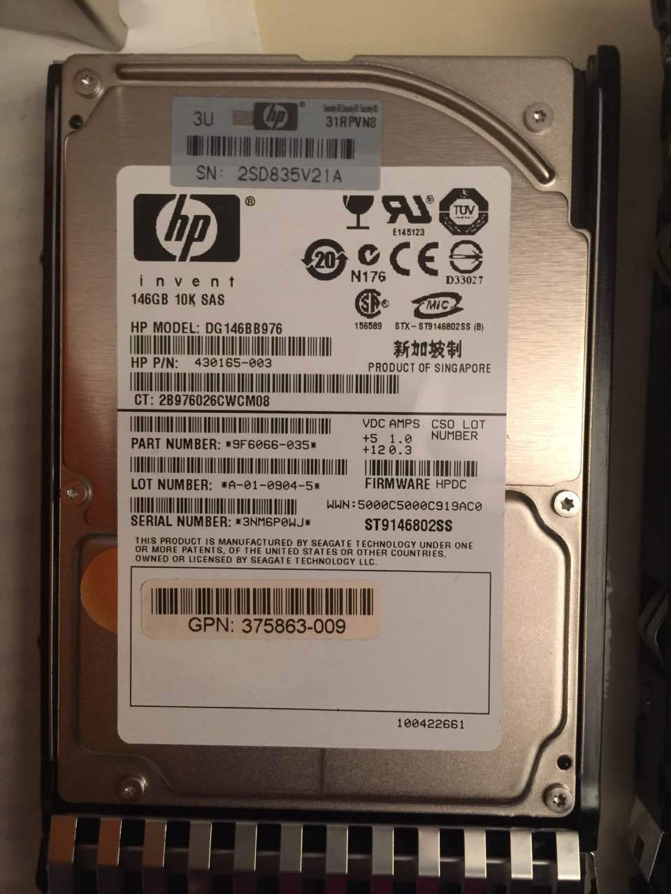 HP 146GB SAS 2.5" 10K Model:DG146BB976 P/N:430165-003 Seagate Savvio ST9146802SS