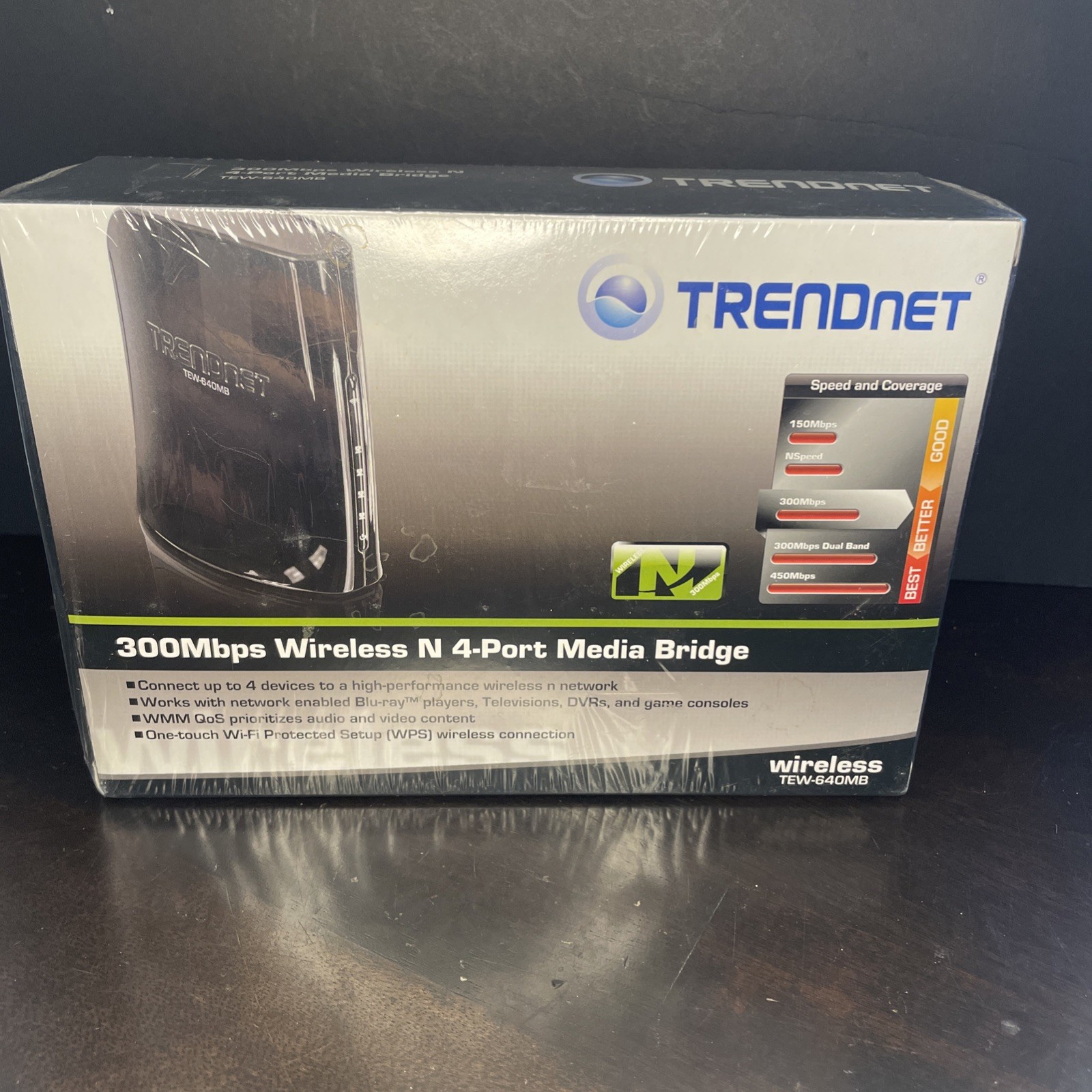 NIB Wireless Media Bridge TRENDnet N300 4-Port TEW-640MB Sealed